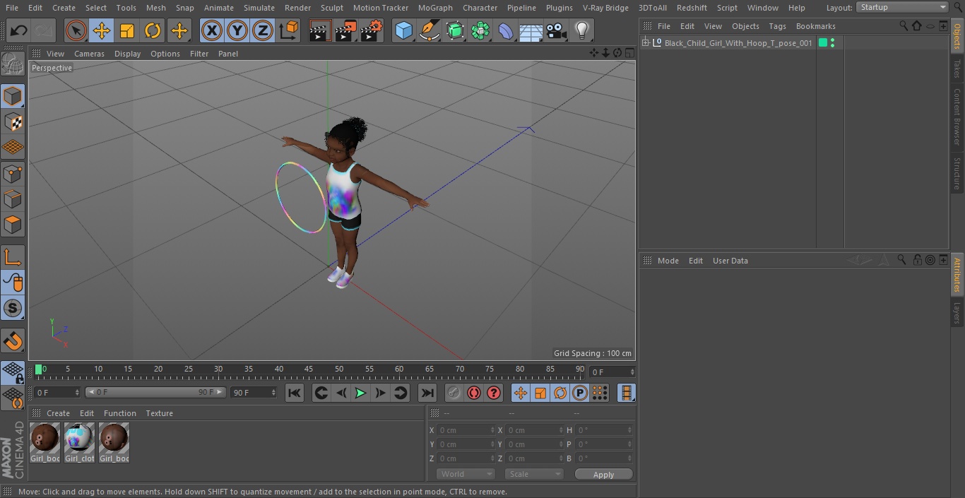 3D Black Child Girl With Hoop T-pose model