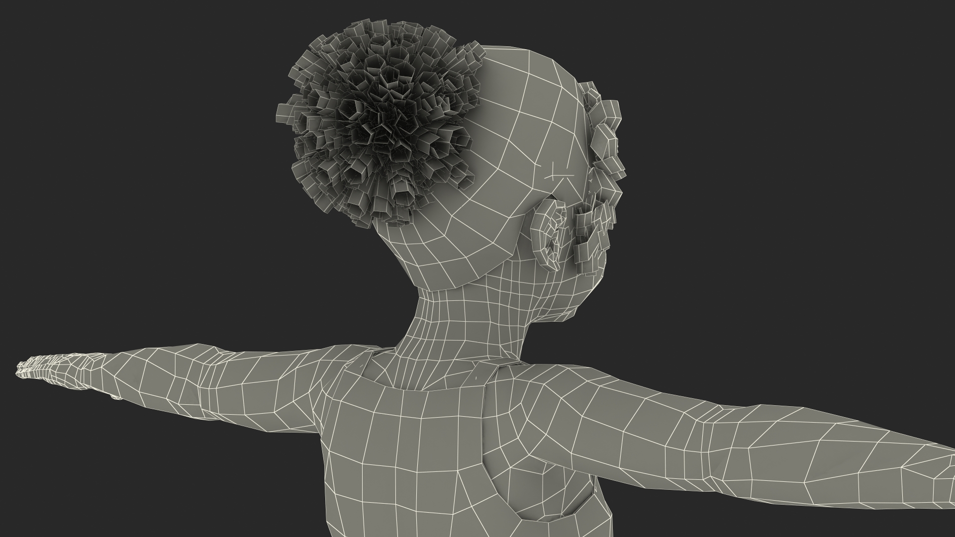 3D Black Child Girl With Hoop T-pose model