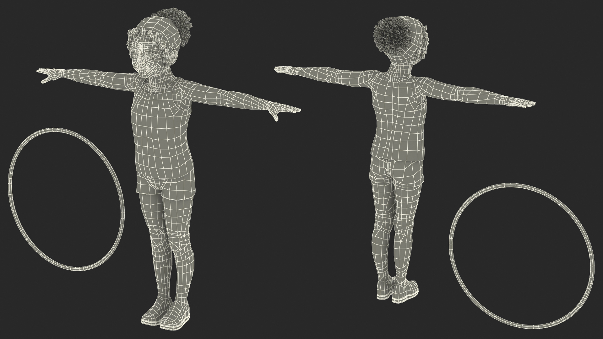 3D Black Child Girl With Hoop T-pose model