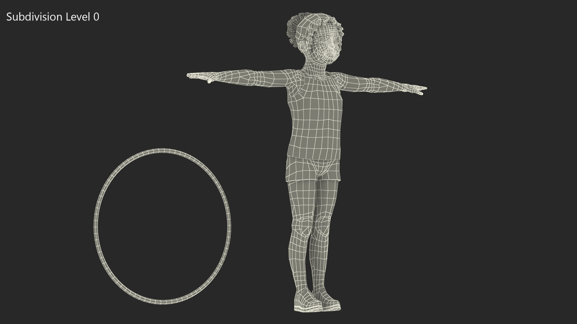 3D Black Child Girl With Hoop T-pose model