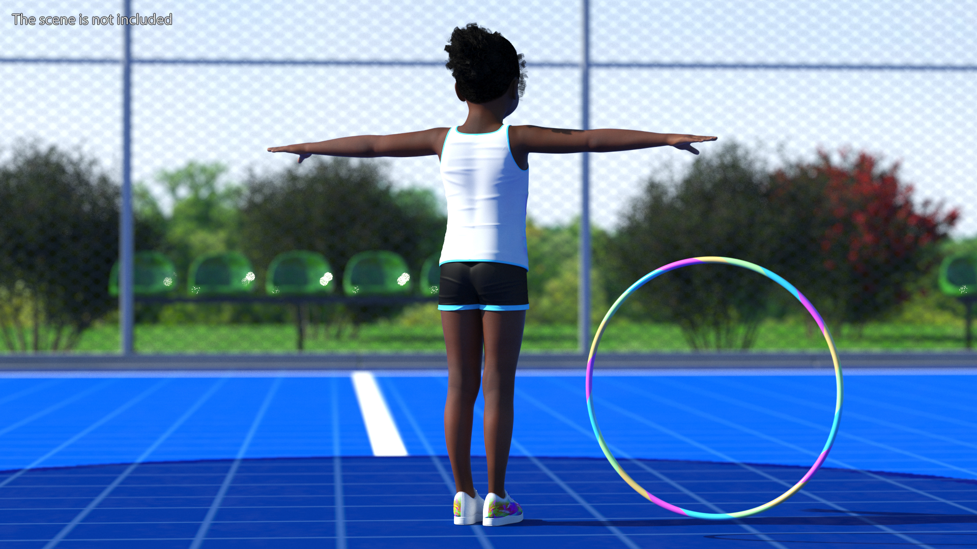 3D Black Child Girl With Hoop T-pose model