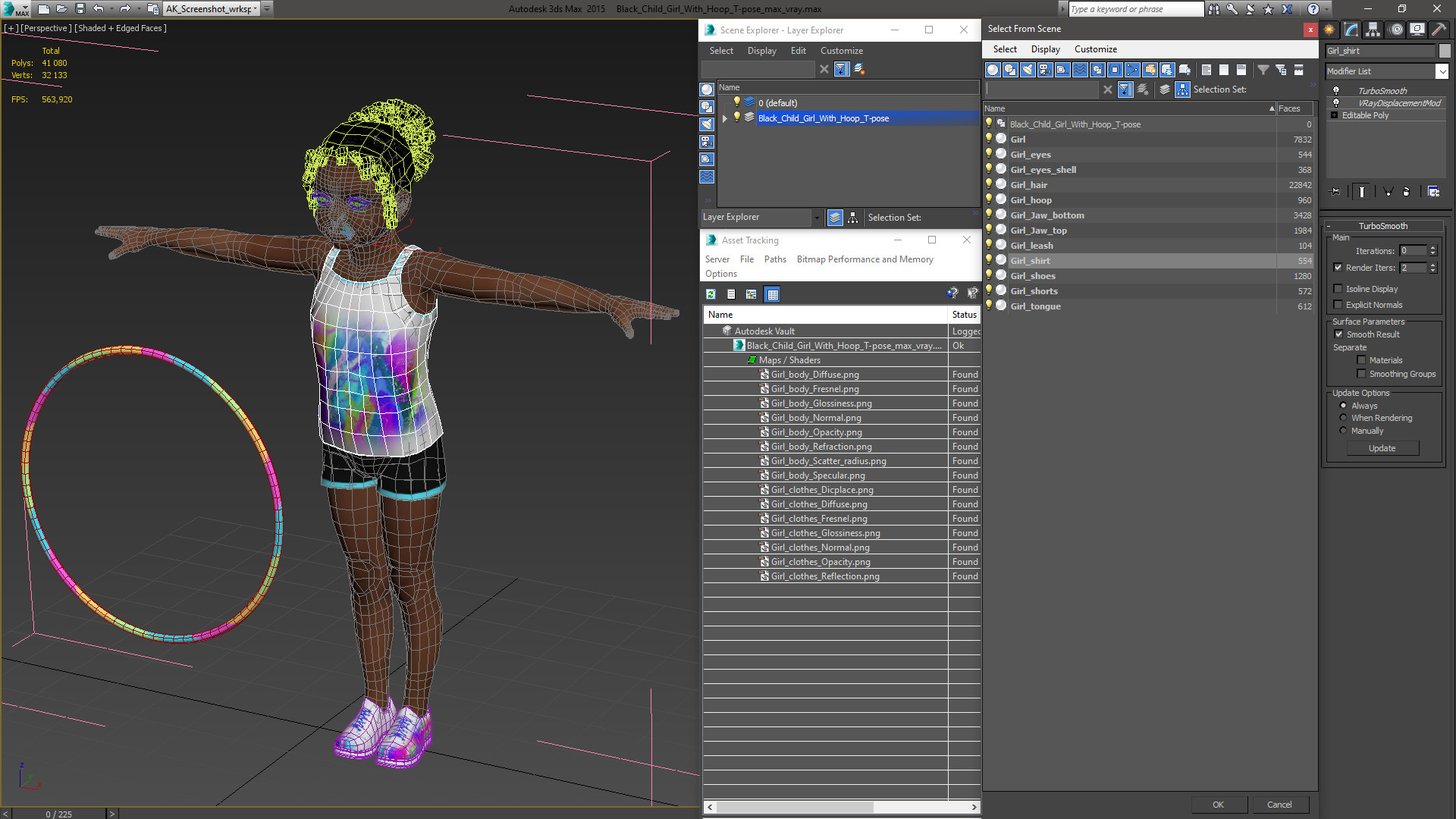 3D Black Child Girl With Hoop T-pose model