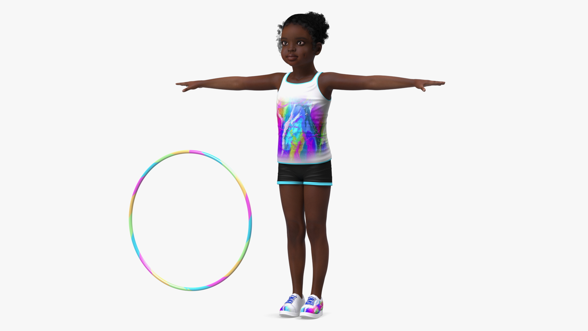 3D Black Child Girl With Hoop T-pose model