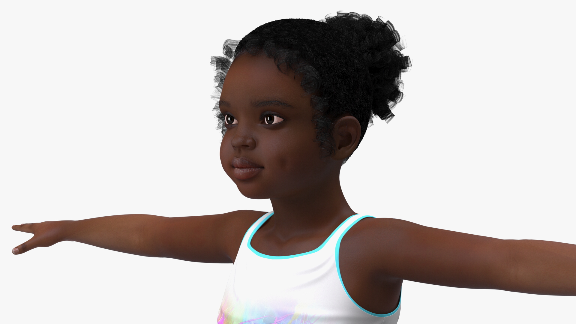 3D Black Child Girl With Hoop T-pose model