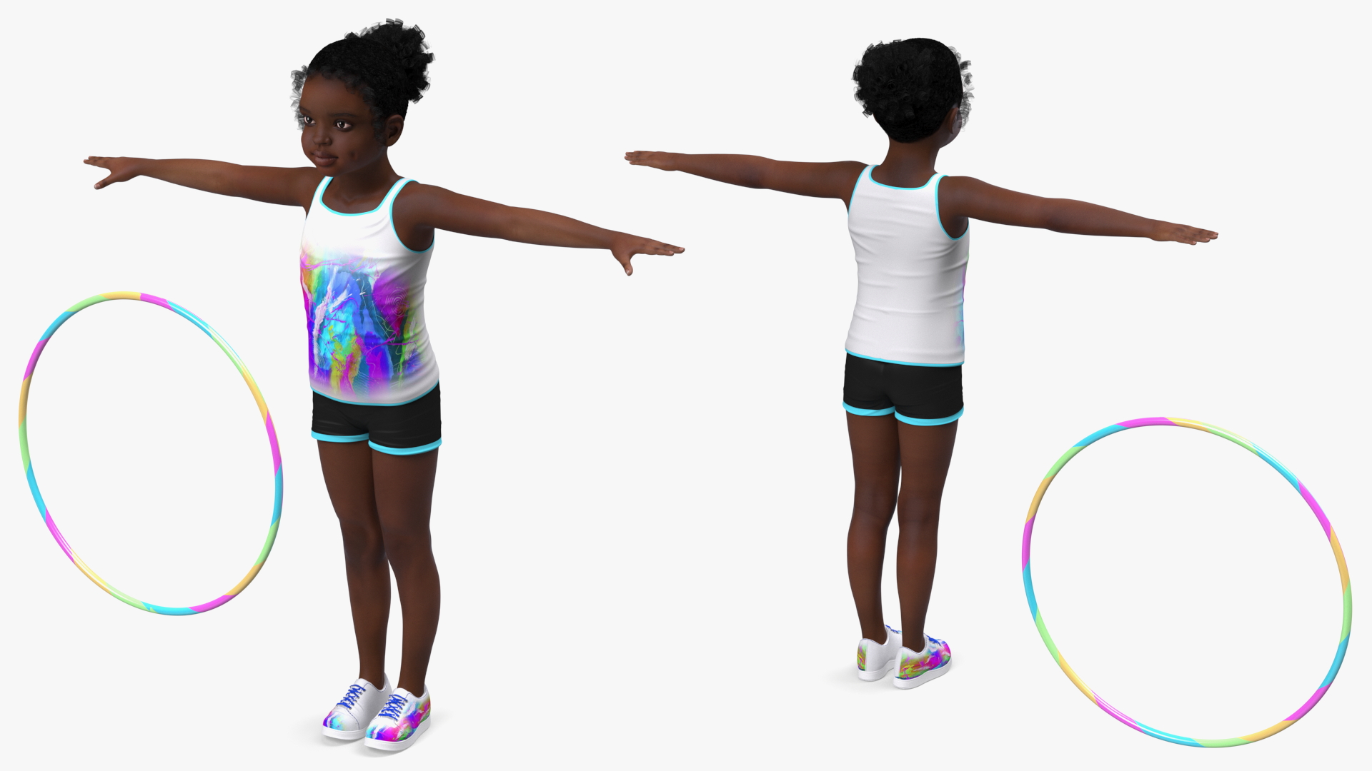 3D Black Child Girl With Hoop T-pose model