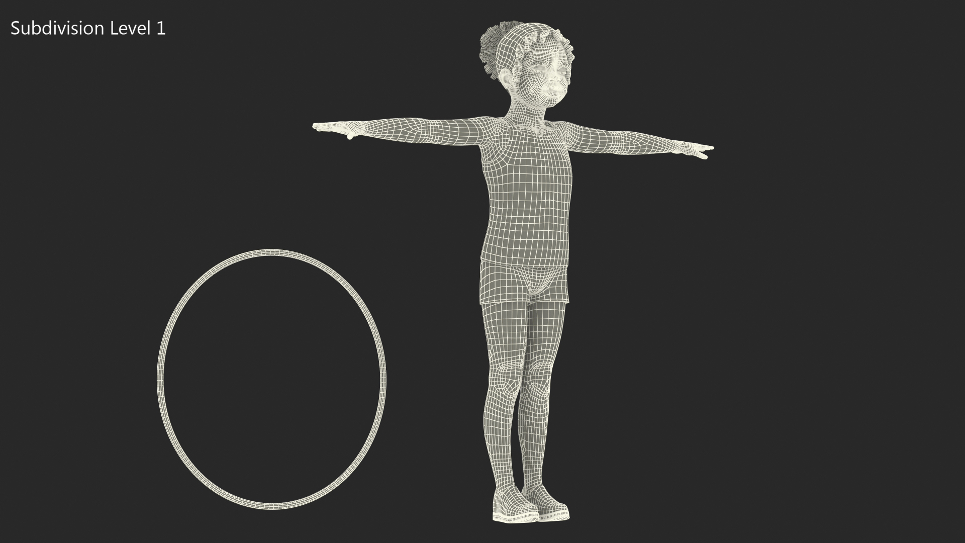 3D Black Child Girl With Hoop T-pose model