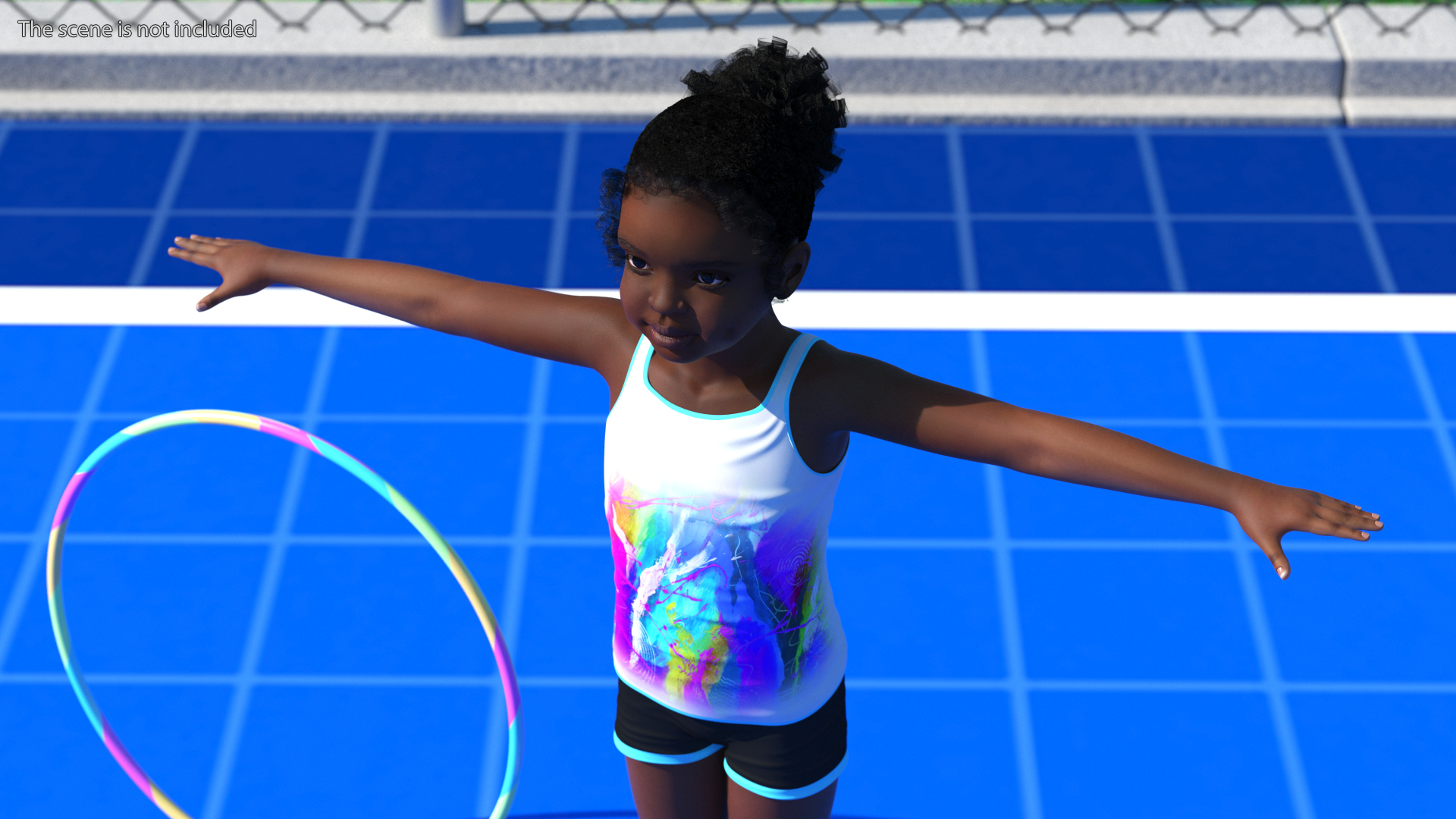 3D Black Child Girl With Hoop T-pose model