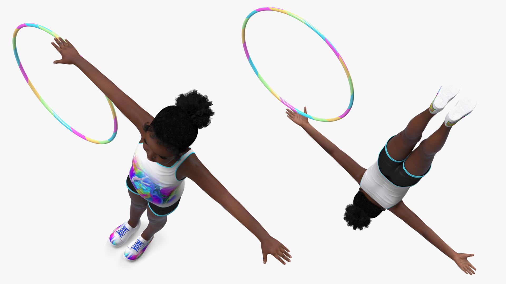 3D Black Child Girl With Hoop T-pose model