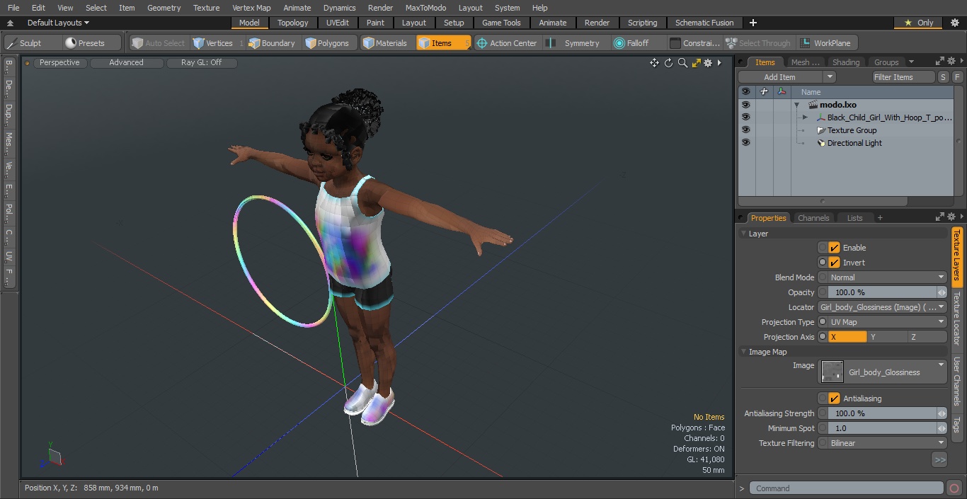 3D Black Child Girl With Hoop T-pose model
