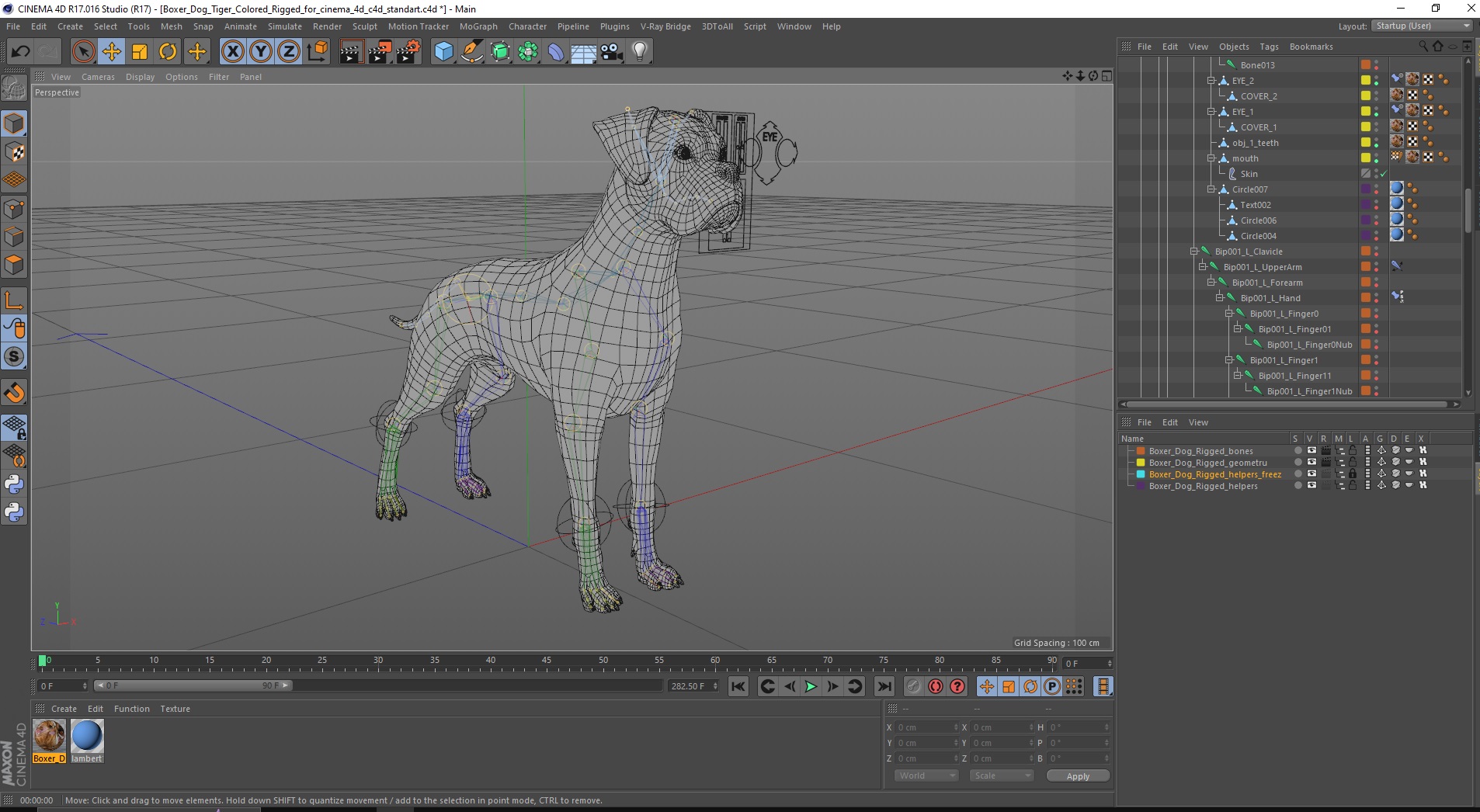 Boxer Dog Tiger Colored Rigged for Cinema 4D 3D model