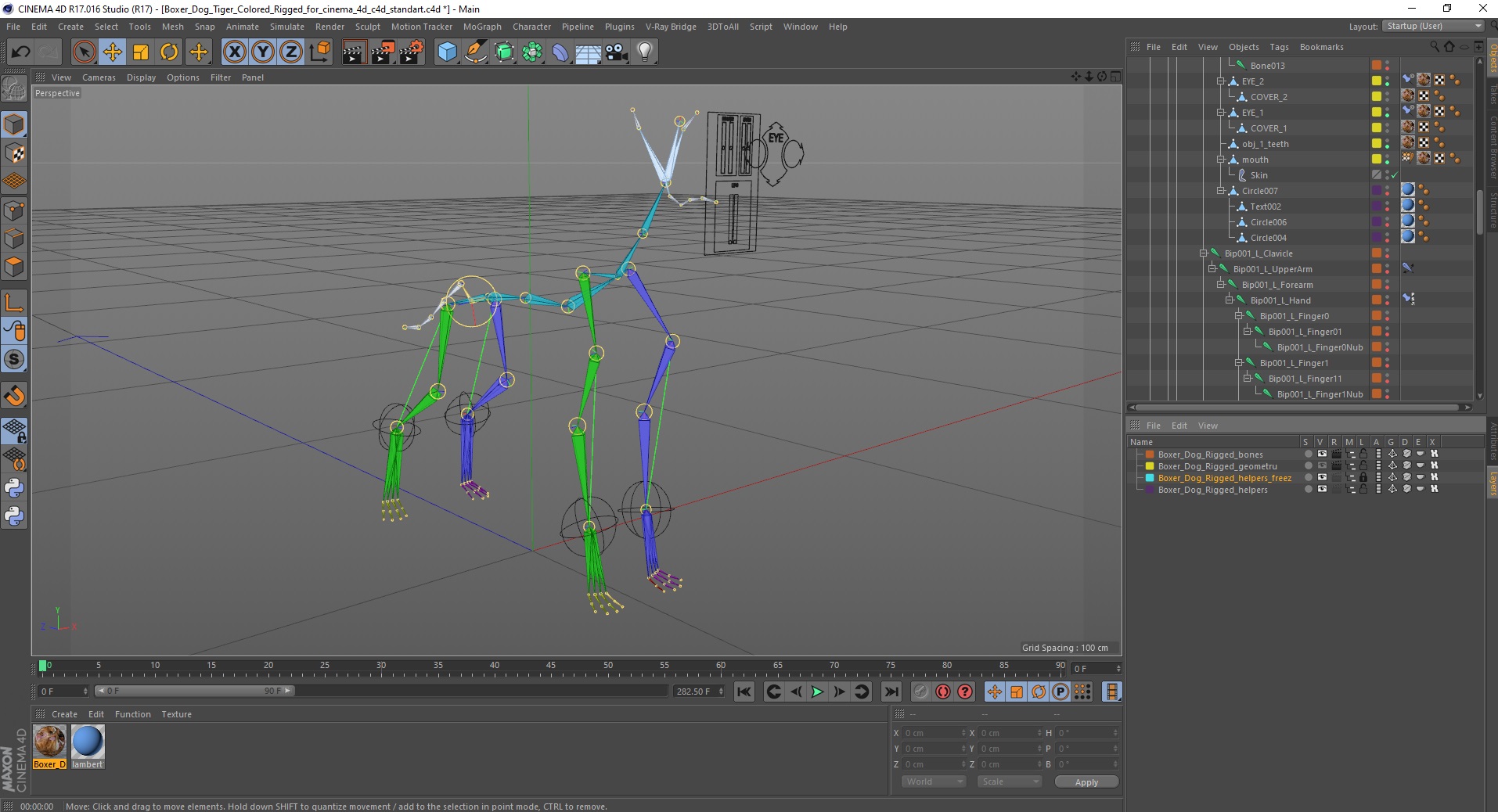 Boxer Dog Tiger Colored Rigged for Cinema 4D 3D model