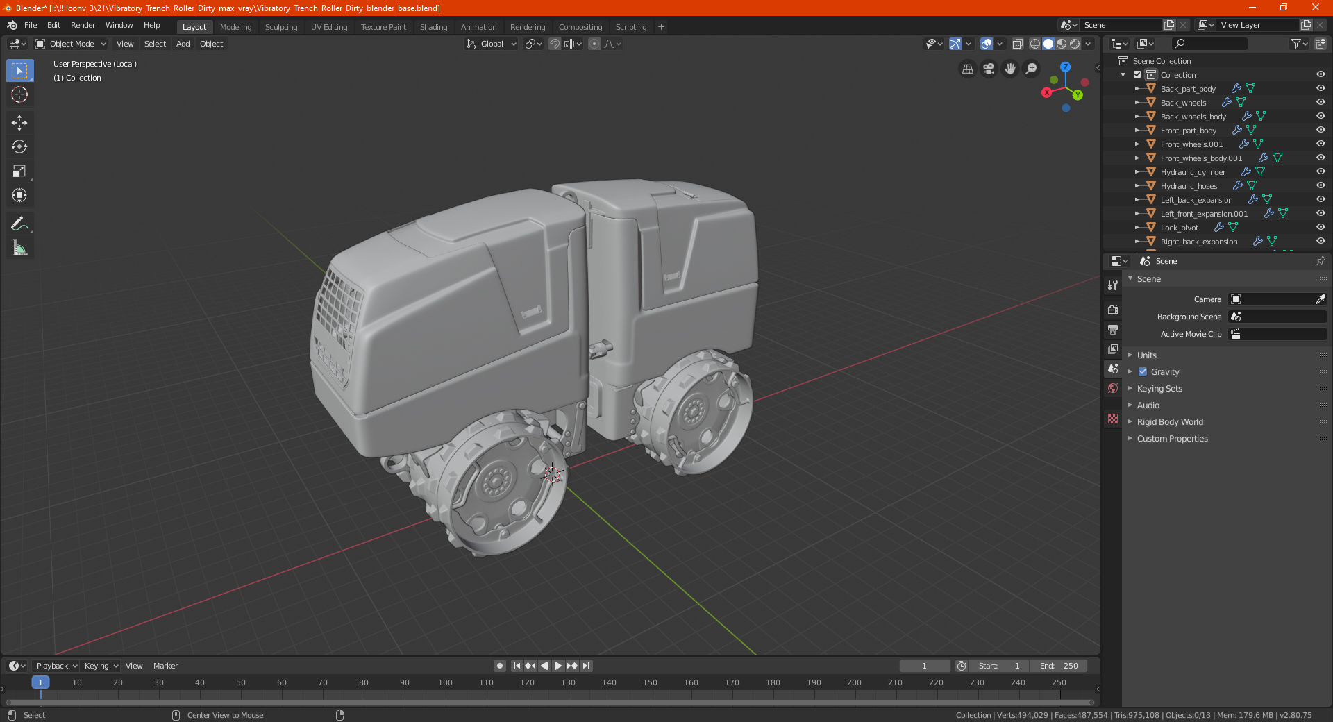 Vibratory Trench Roller Dirty 3D model