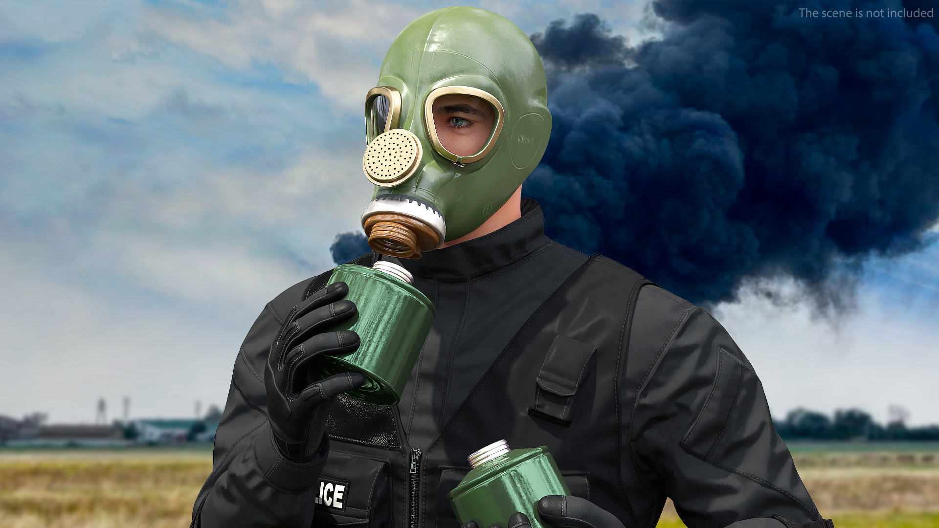 3D Single Filter Gas Mask Green model