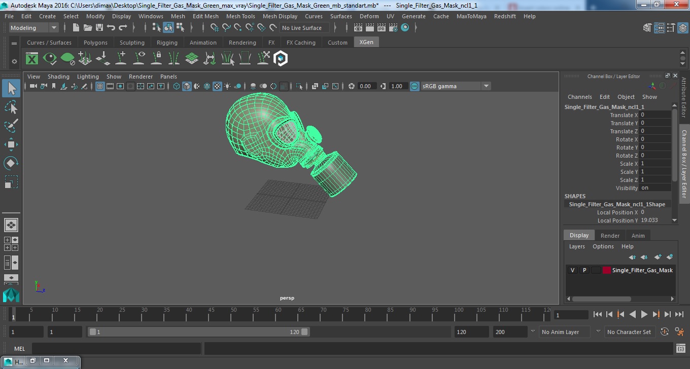 3D Single Filter Gas Mask Green model