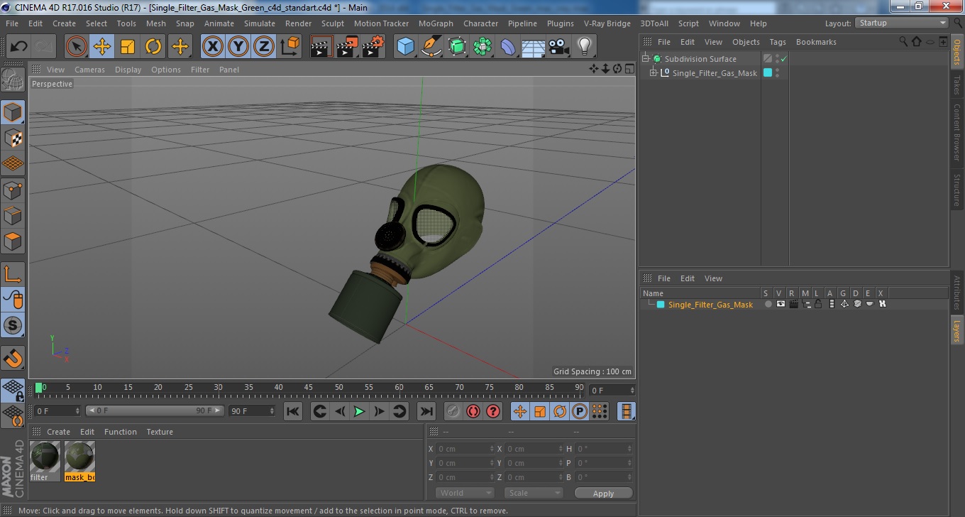 3D Single Filter Gas Mask Green model