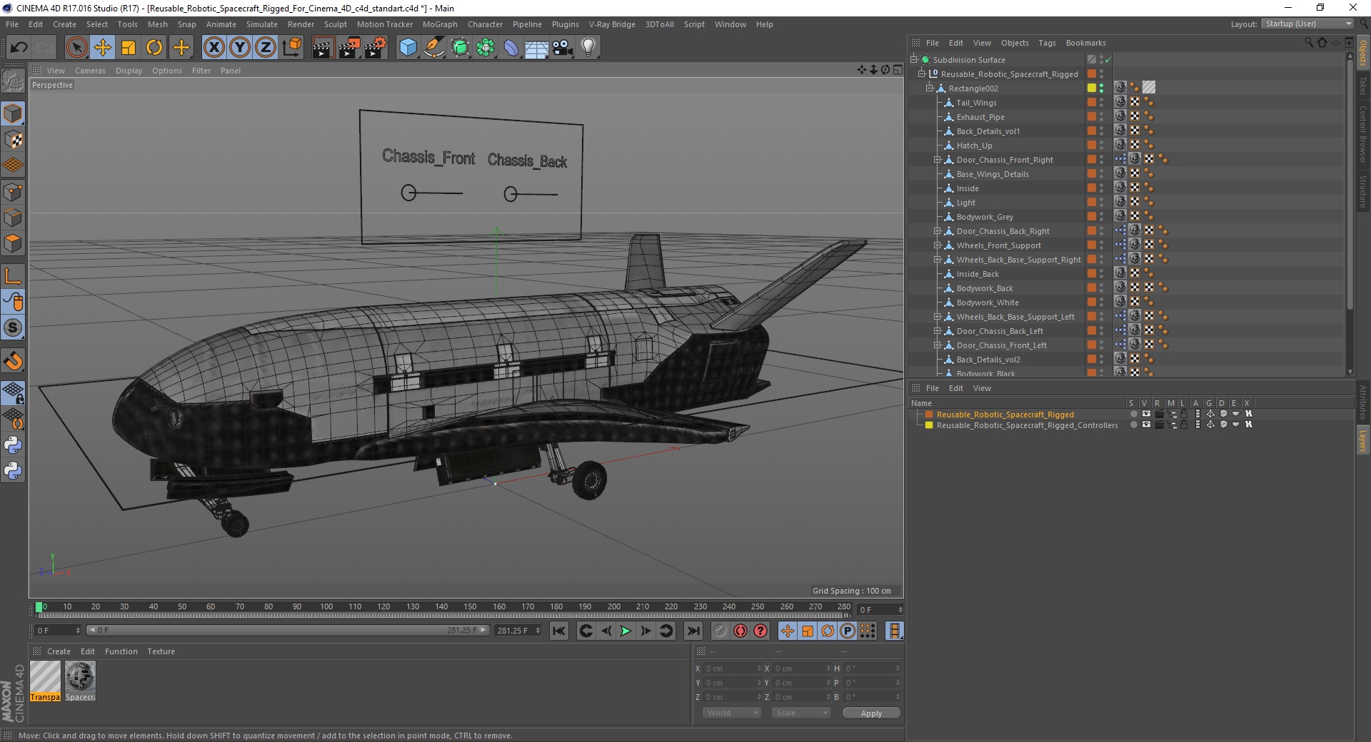 3D Reusable Robotic Spacecraft Rigged for Cinema 4D model