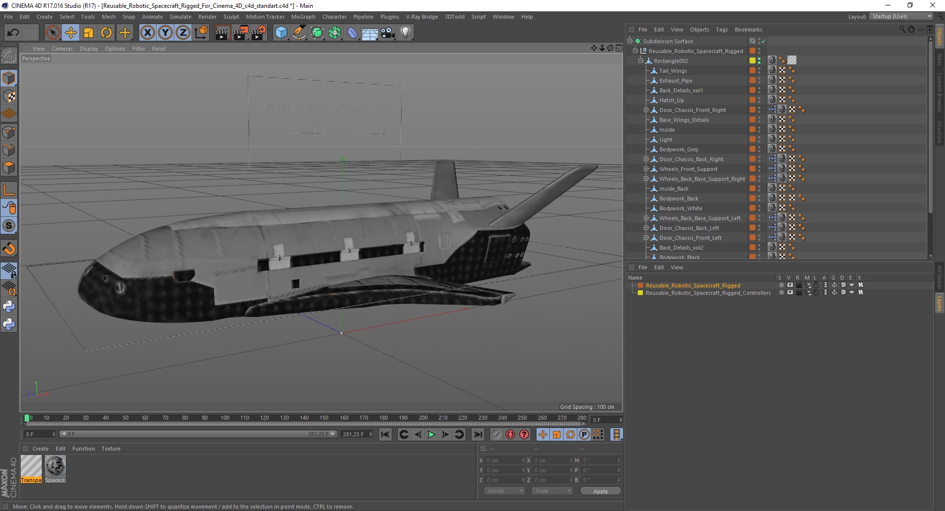 3D Reusable Robotic Spacecraft Rigged for Cinema 4D model