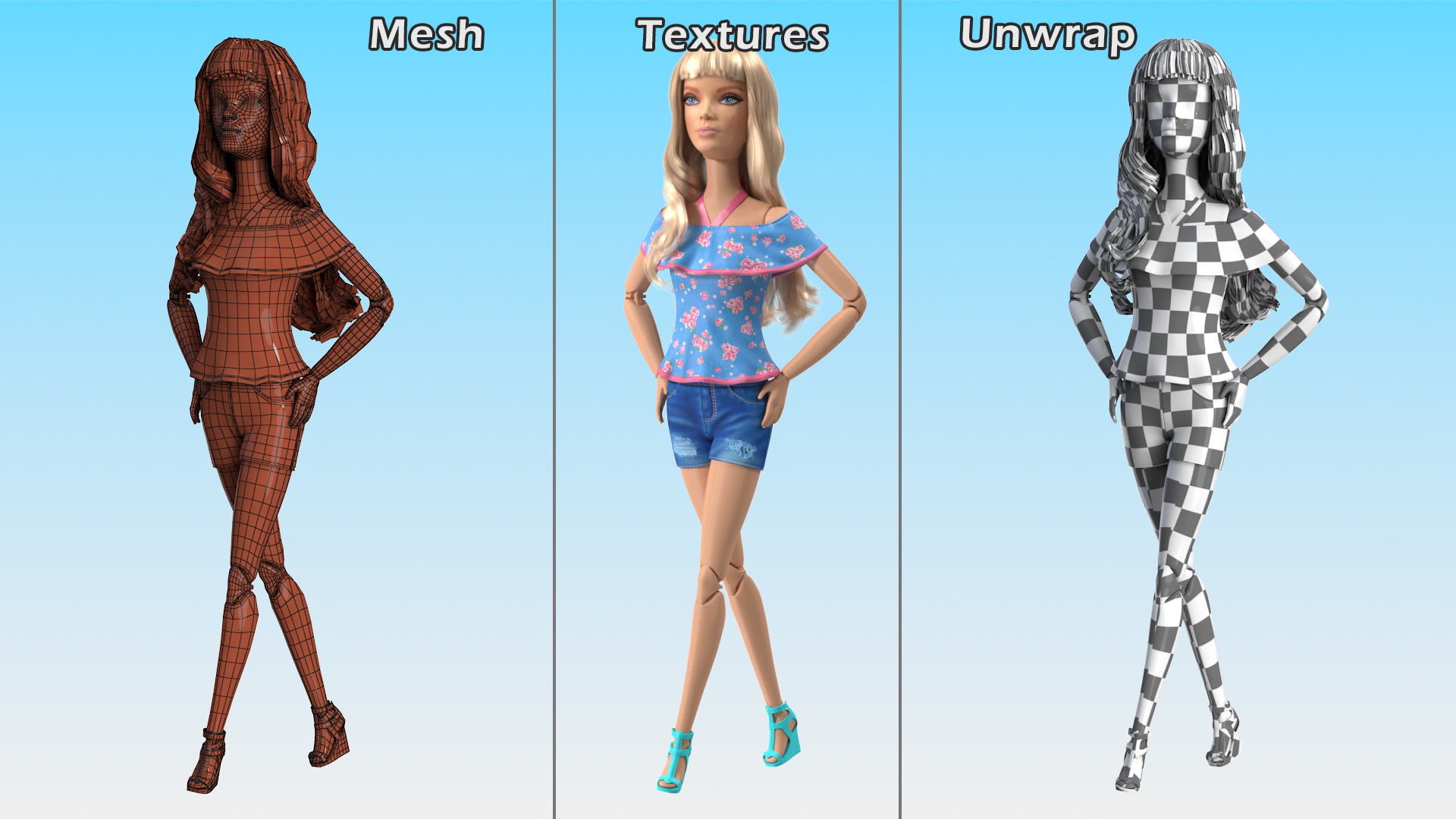3D Barbie Doll in Shorts