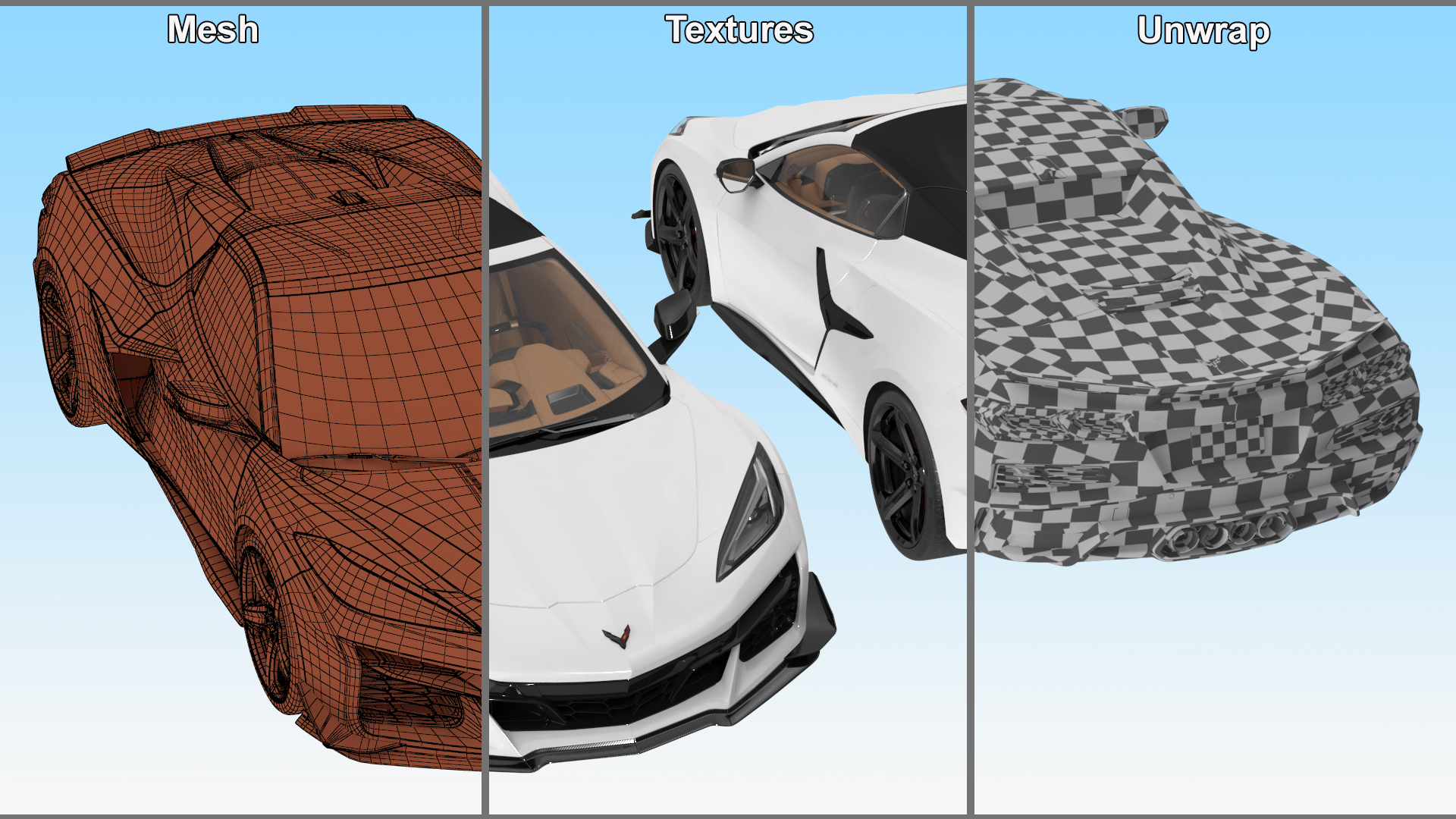 White Chevy Corvette Z06 2023 Cabriolet 3D model
