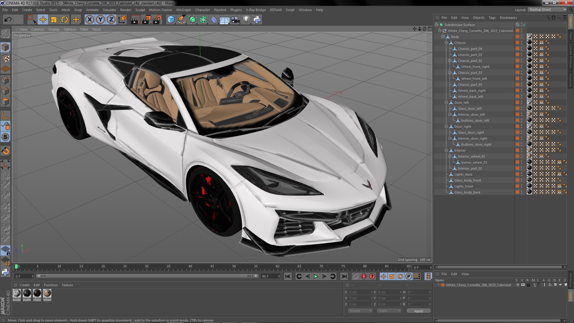 White Chevy Corvette Z06 2023 Cabriolet 3D model