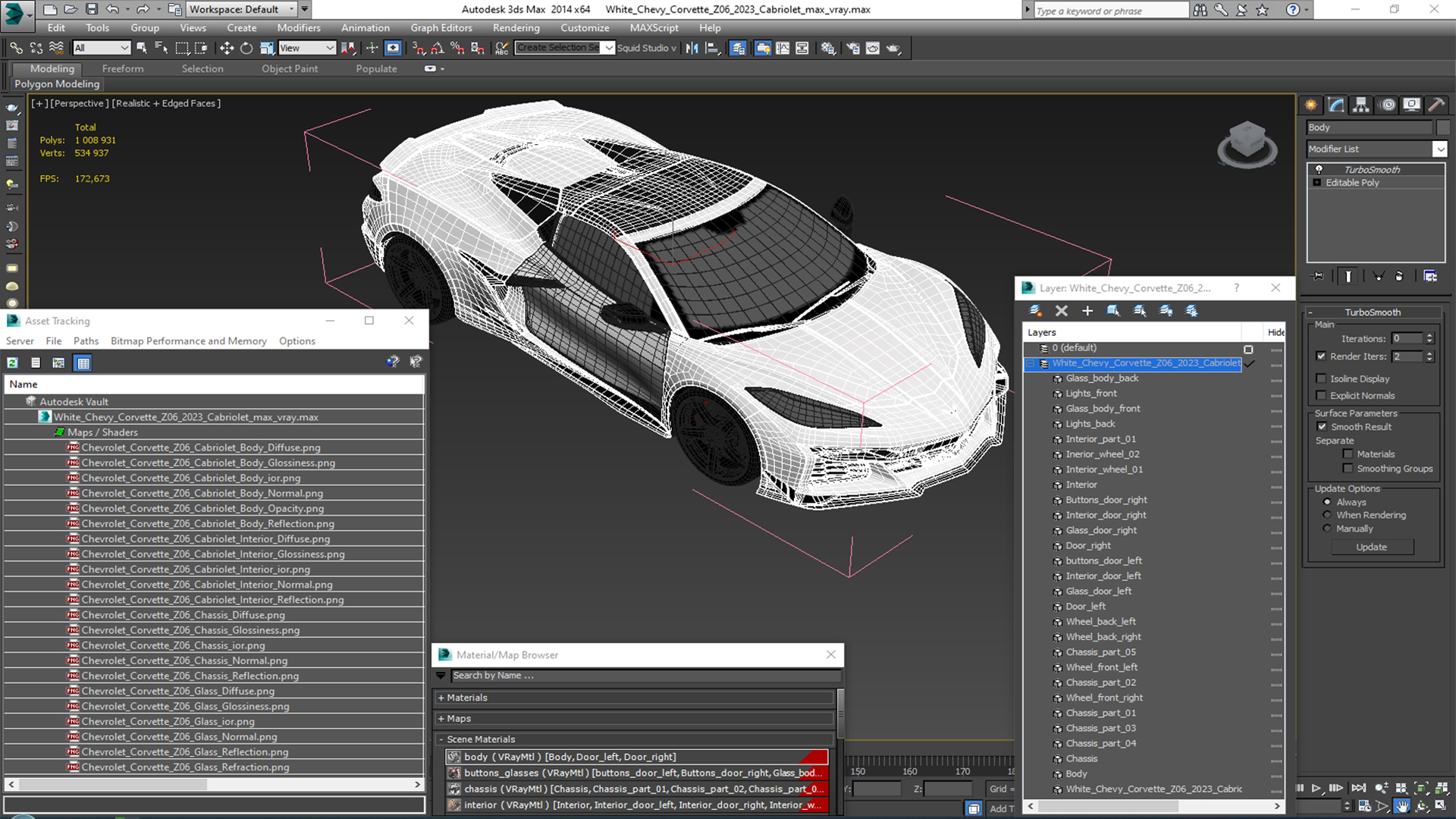 White Chevy Corvette Z06 2023 Cabriolet 3D model