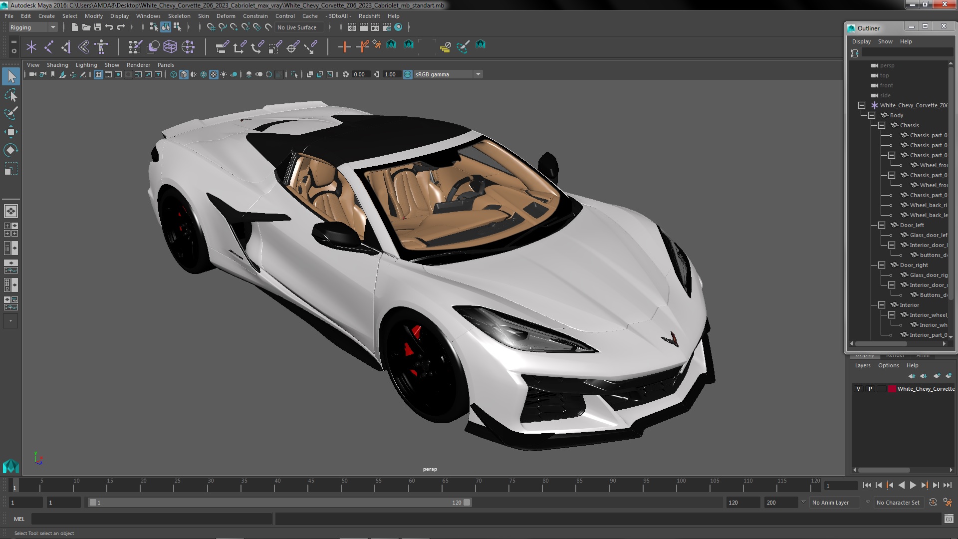 White Chevy Corvette Z06 2023 Cabriolet 3D model