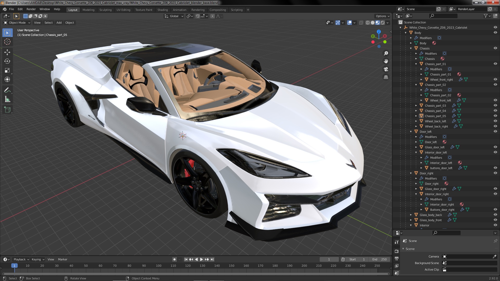 White Chevy Corvette Z06 2023 Cabriolet 3D model