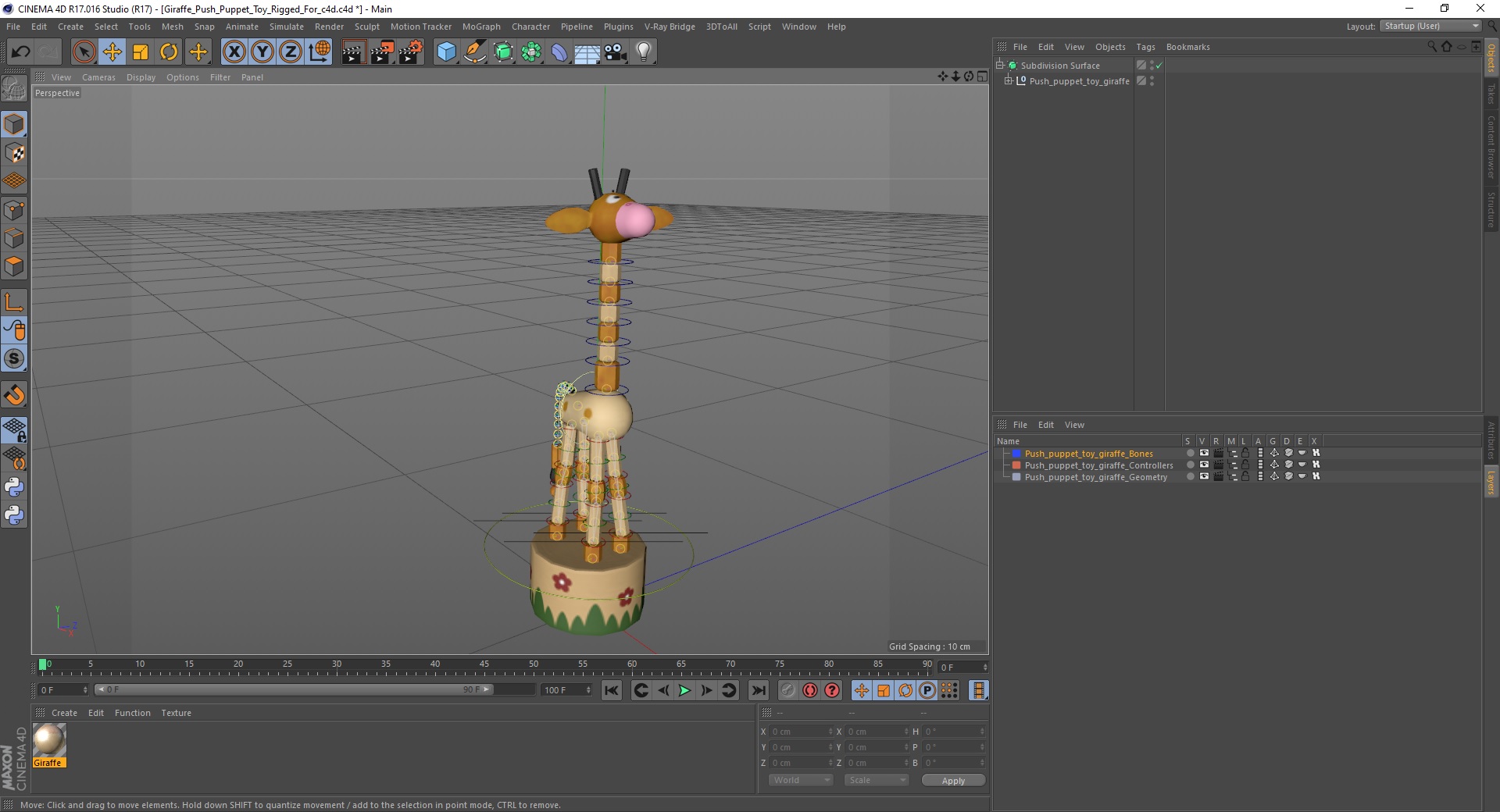 Giraffe Push Puppet Toy Rigged for Cinema 4D 3D model