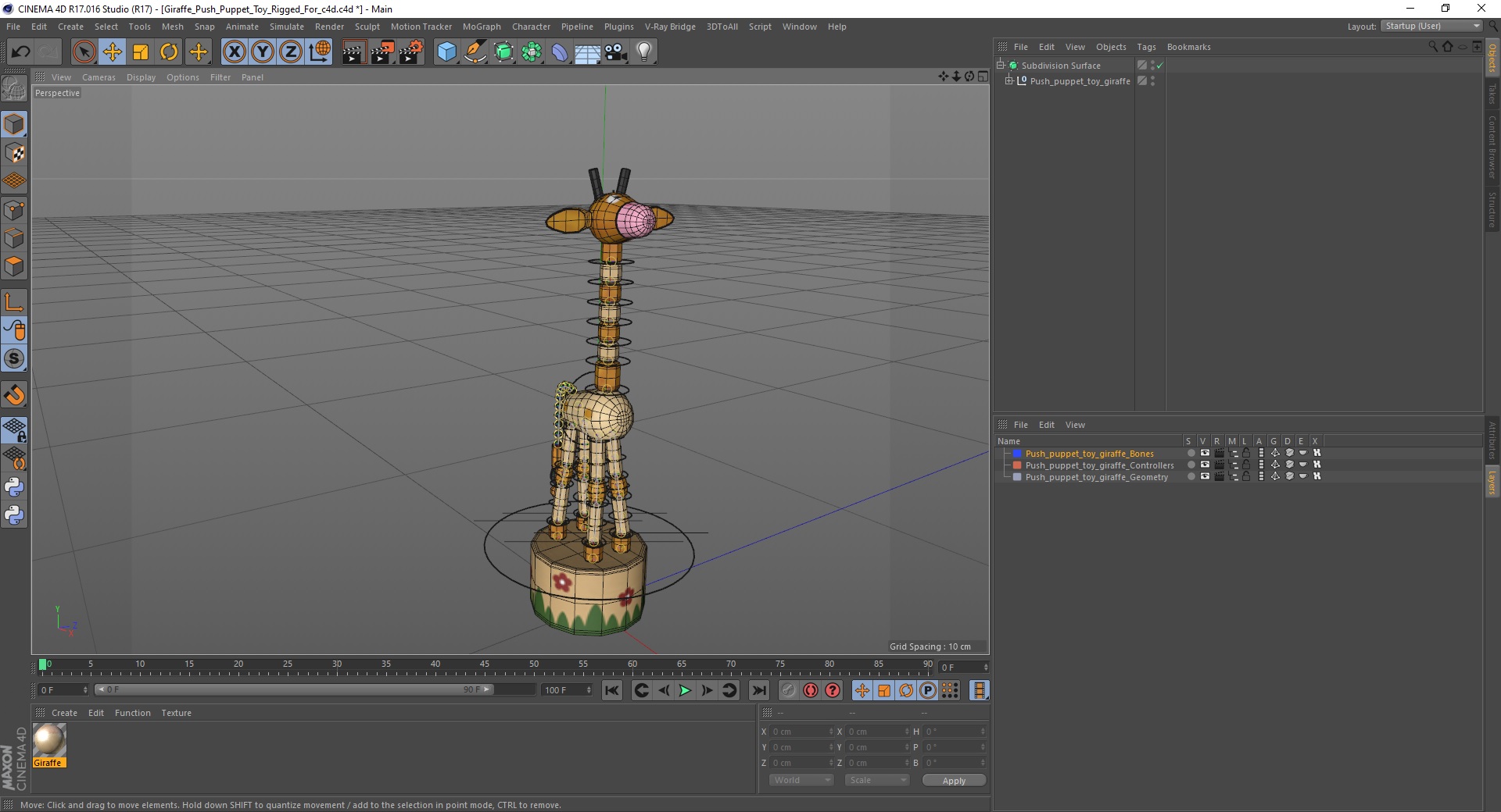 Giraffe Push Puppet Toy Rigged for Cinema 4D 3D model