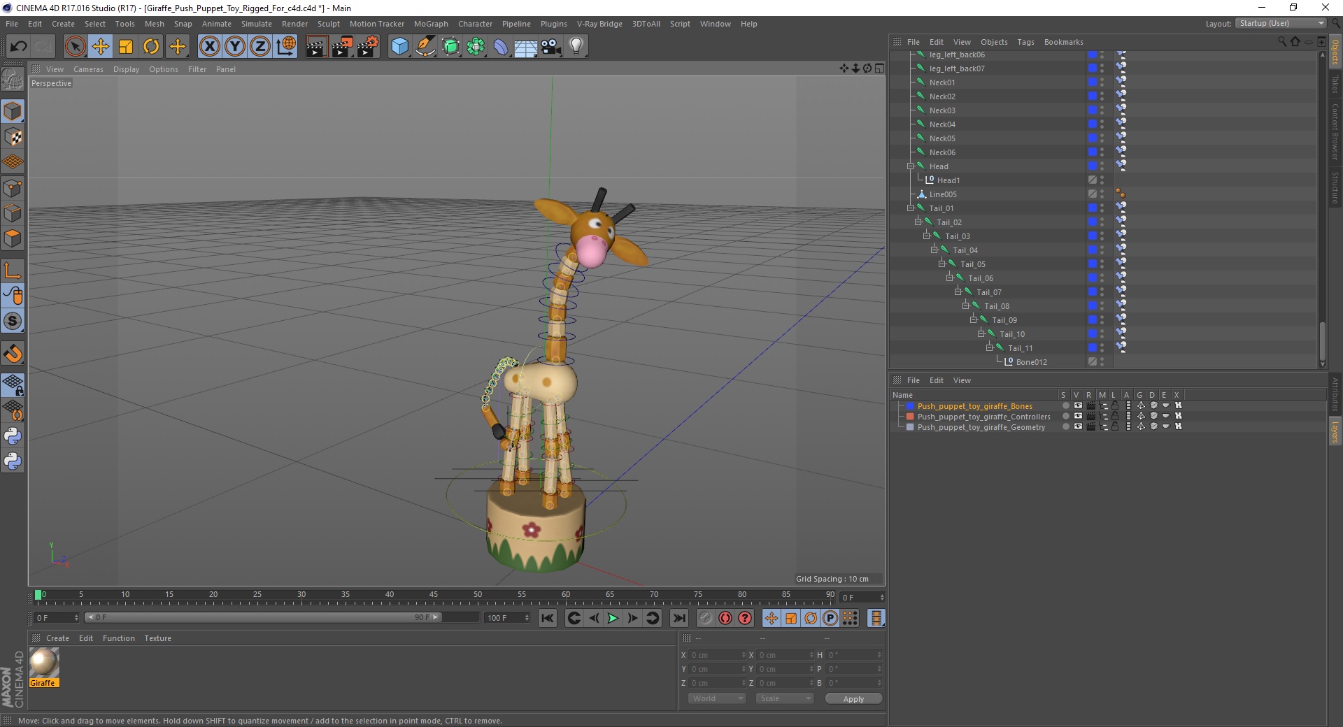 Giraffe Push Puppet Toy Rigged for Cinema 4D 3D model