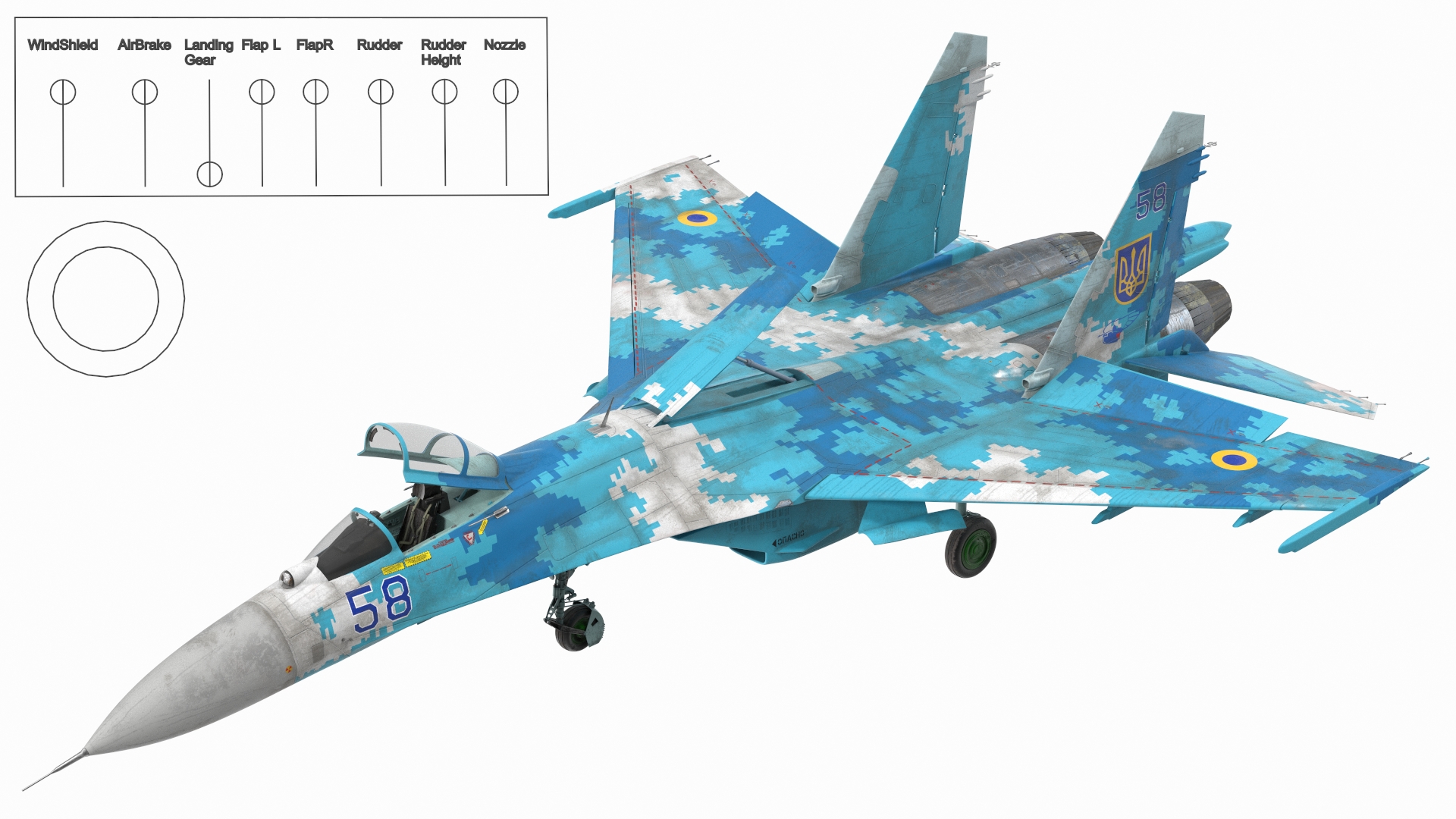 Su-27 Sukhoi Ukrainian Air Force Jet Old Rigged 3D