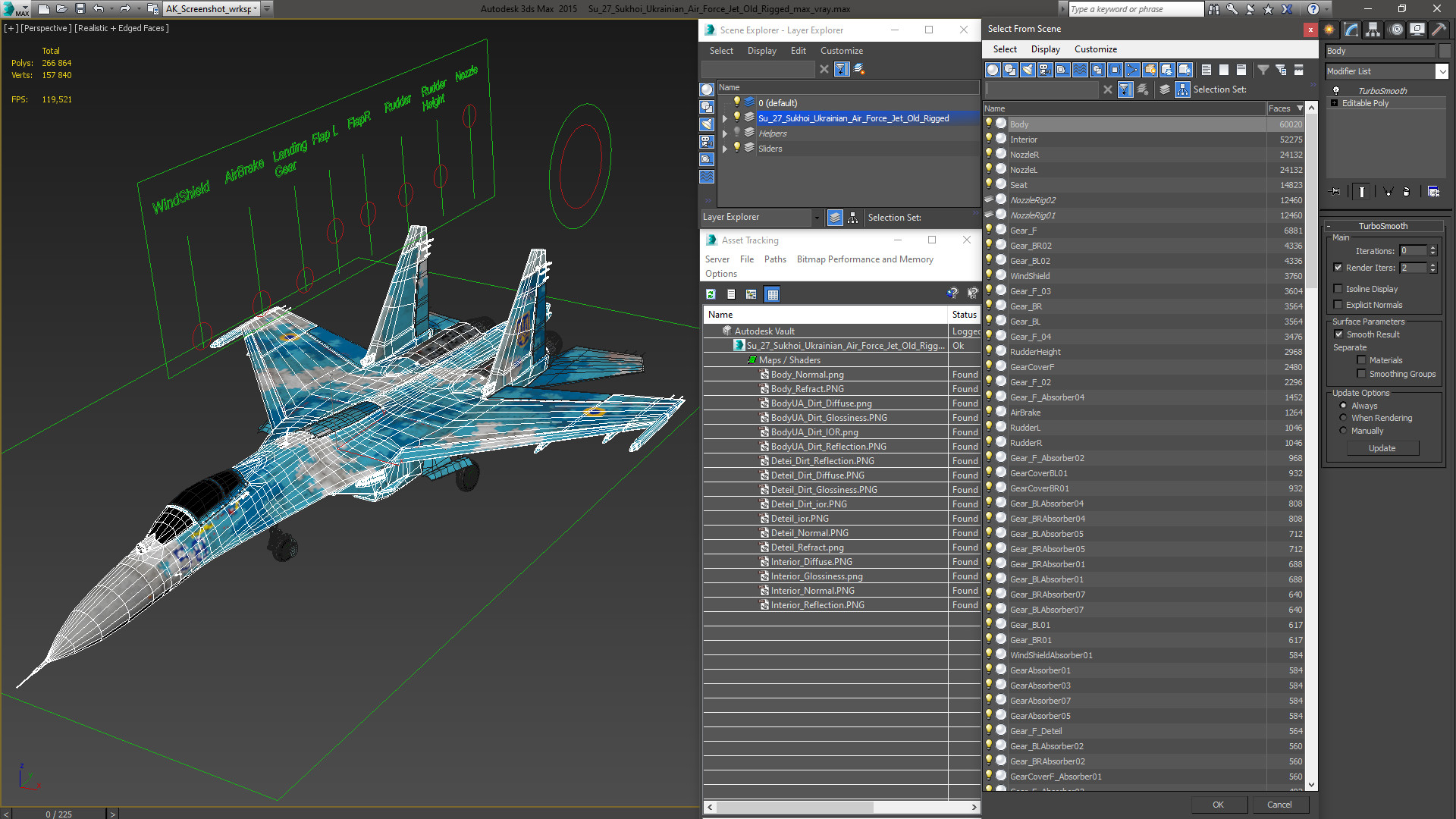 Su-27 Sukhoi Ukrainian Air Force Jet Old Rigged 3D