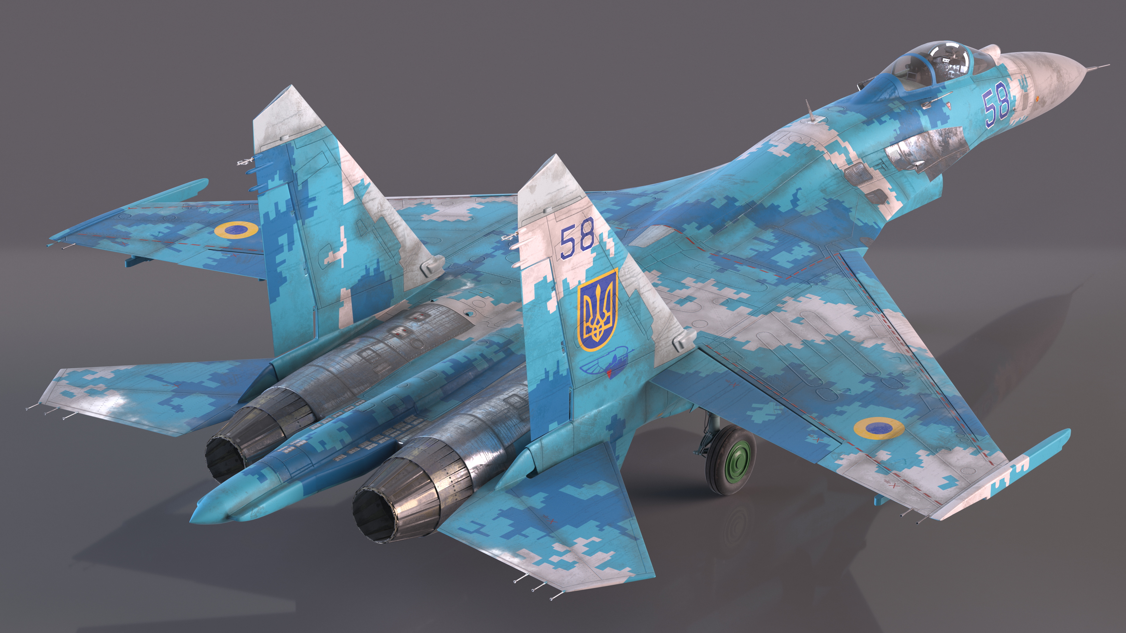 Su-27 Sukhoi Ukrainian Air Force Jet Old Rigged 3D