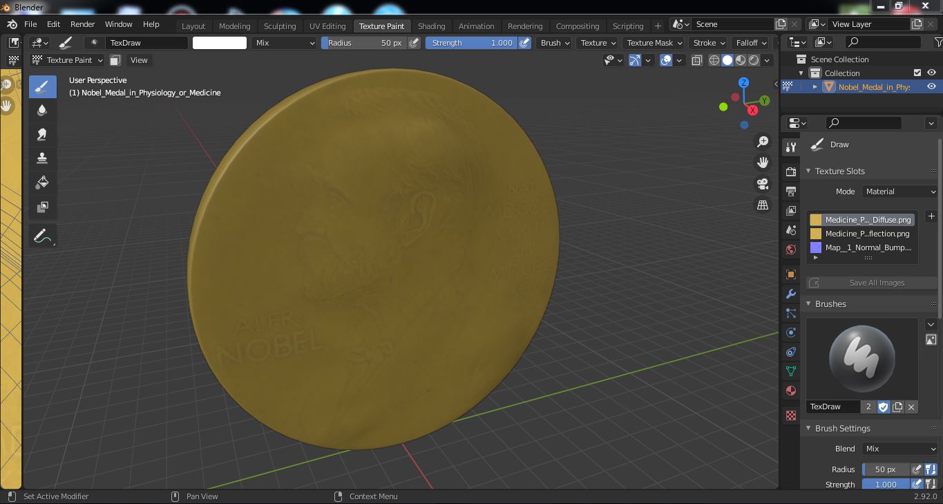 Nobel Medal in Physiology or Medicine 3D