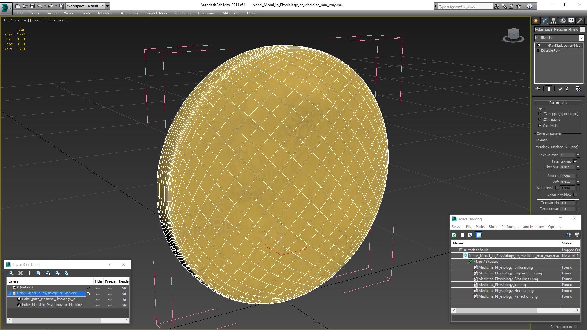 Nobel Medal in Physiology or Medicine 3D
