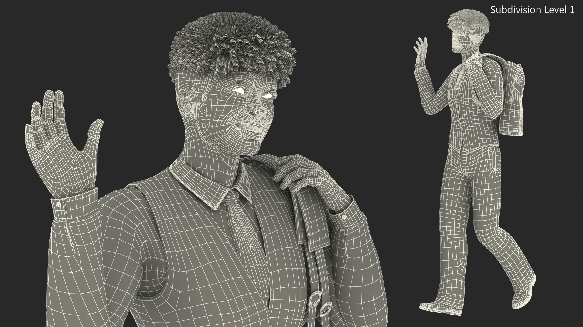Black Teenager Dark Skin School Uniform Walking 3D