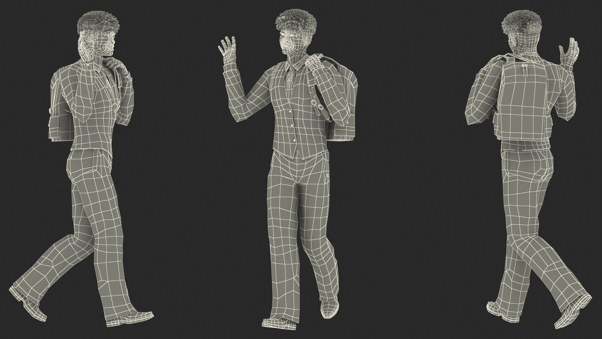 Black Teenager Dark Skin School Uniform Walking 3D