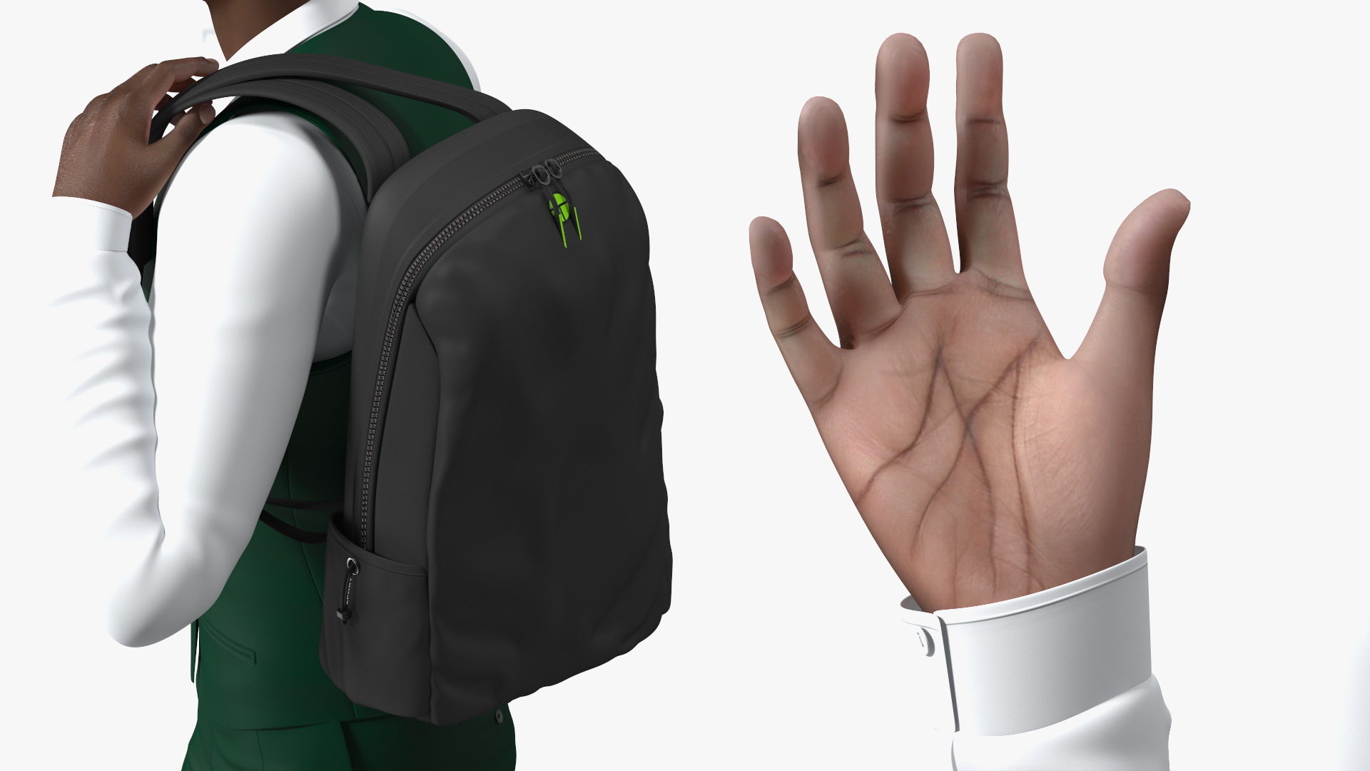 Black Teenager Dark Skin School Uniform Walking 3D