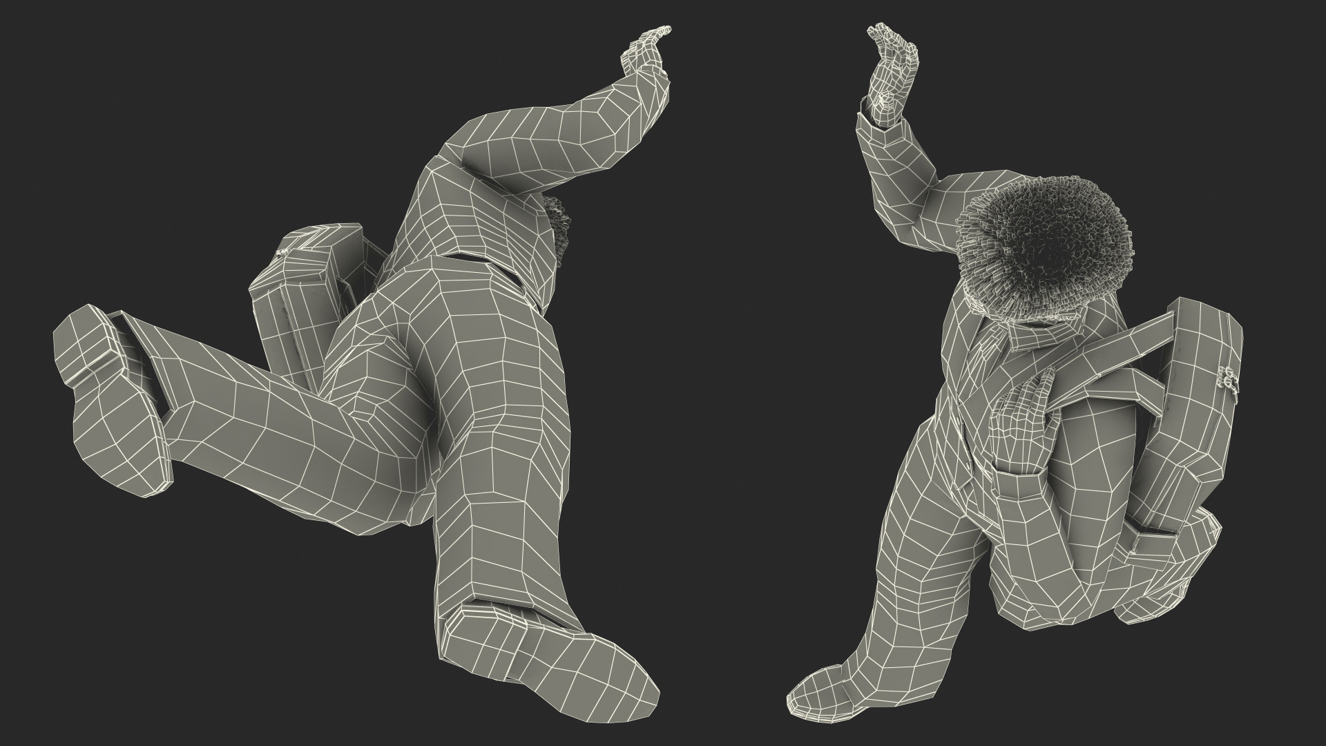 Black Teenager Dark Skin School Uniform Walking 3D