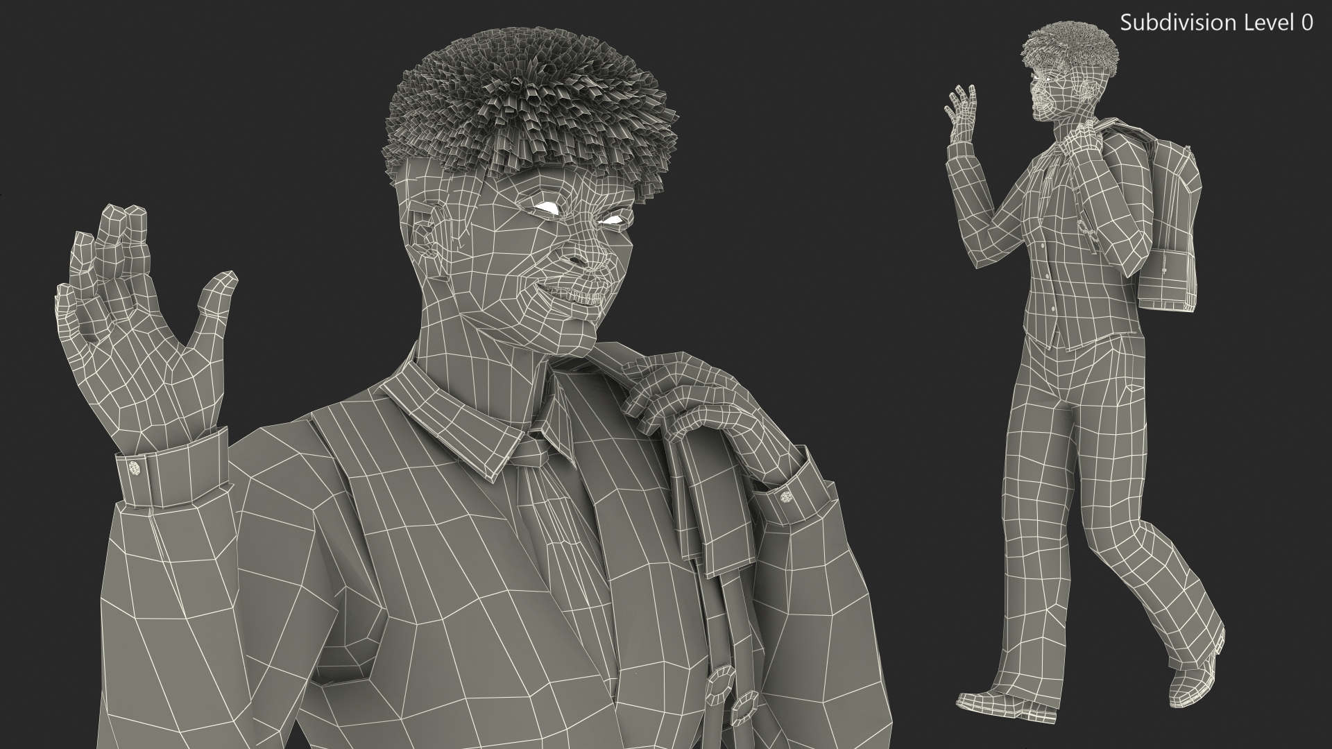 Black Teenager Dark Skin School Uniform Walking 3D