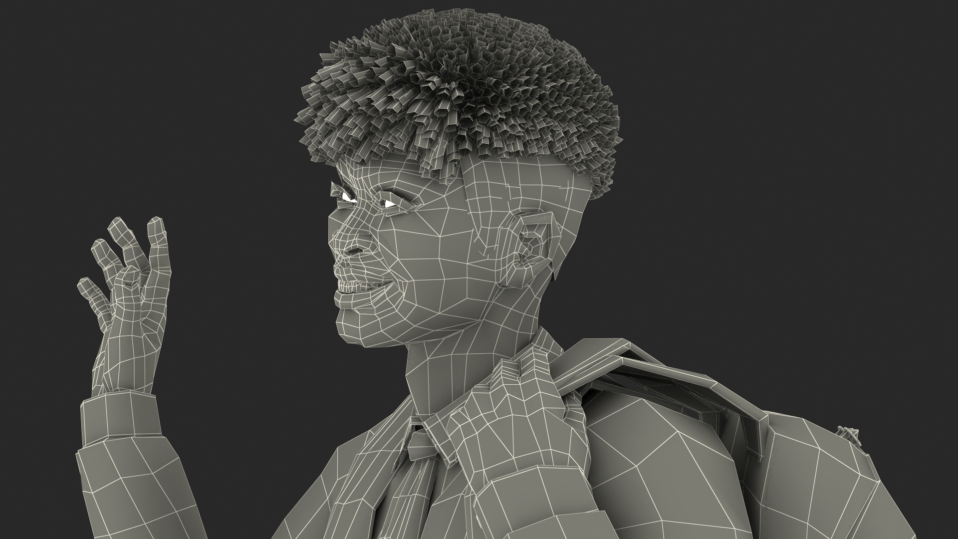 Black Teenager Dark Skin School Uniform Walking 3D