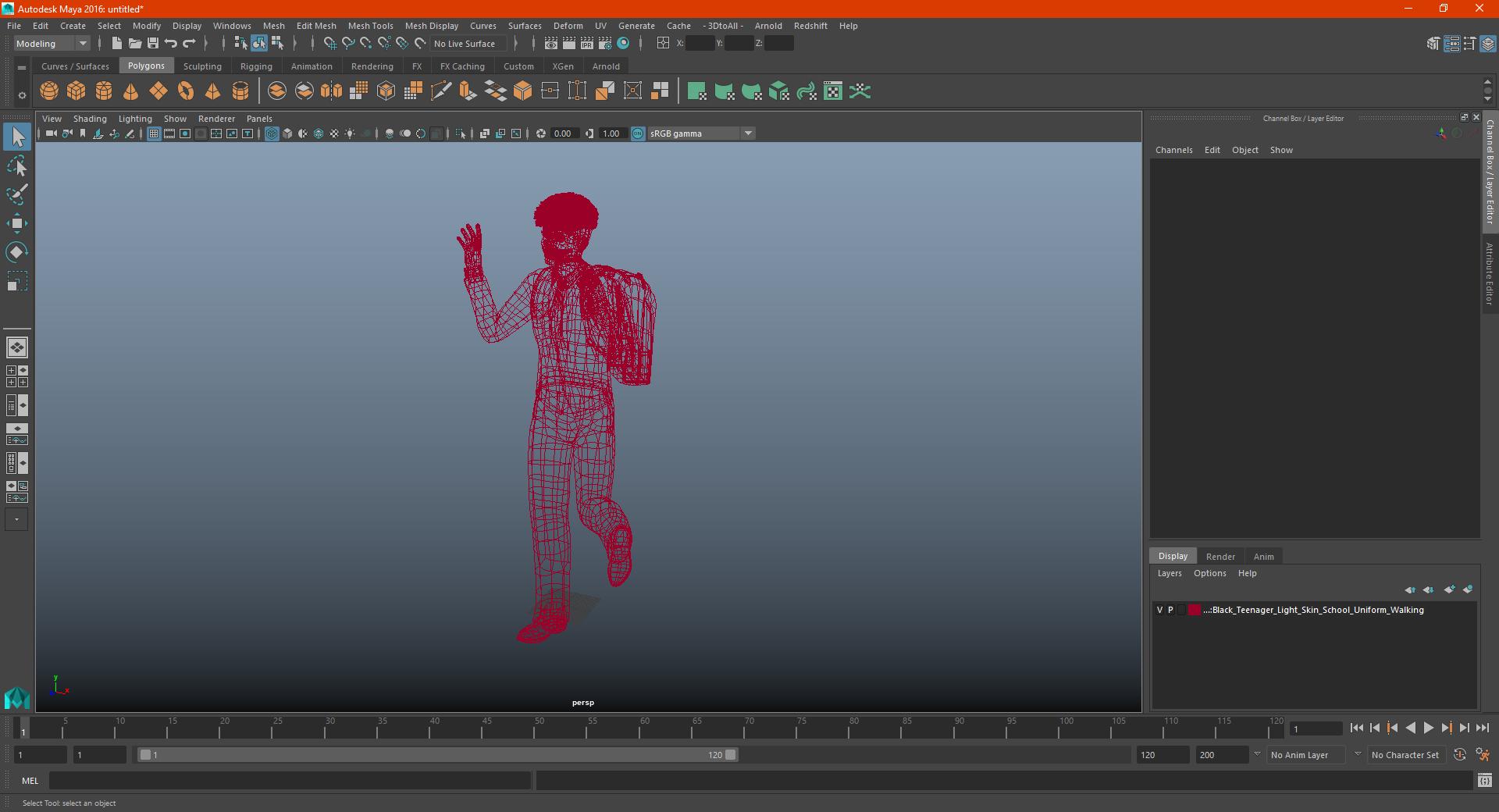 Black Teenager Dark Skin School Uniform Walking 3D