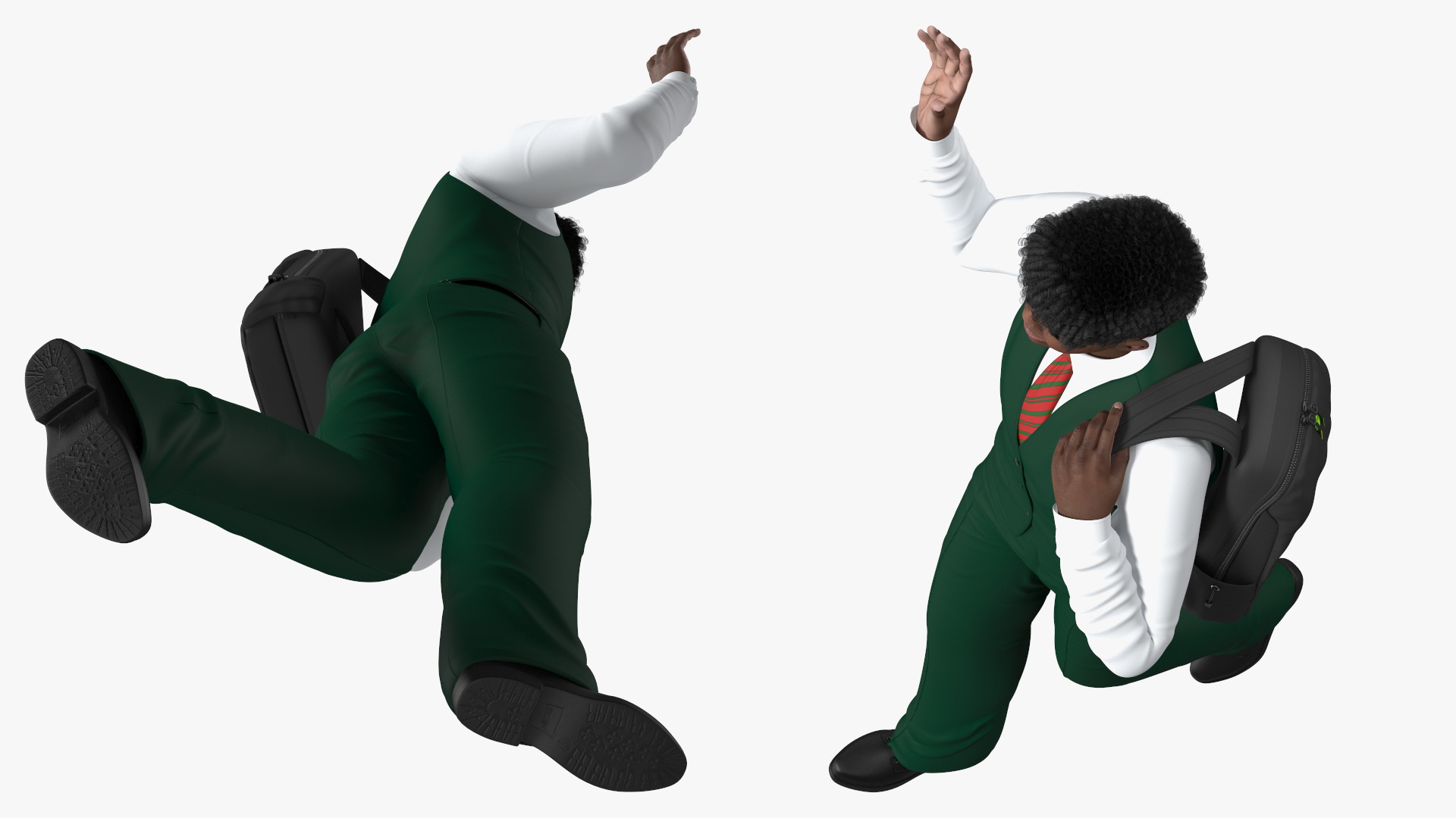 Black Teenager Dark Skin School Uniform Walking 3D