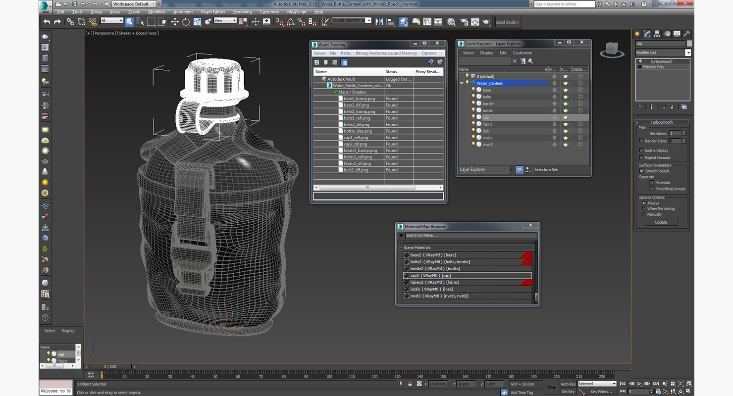 3D model Water Bottle Canteen with Military Pouch