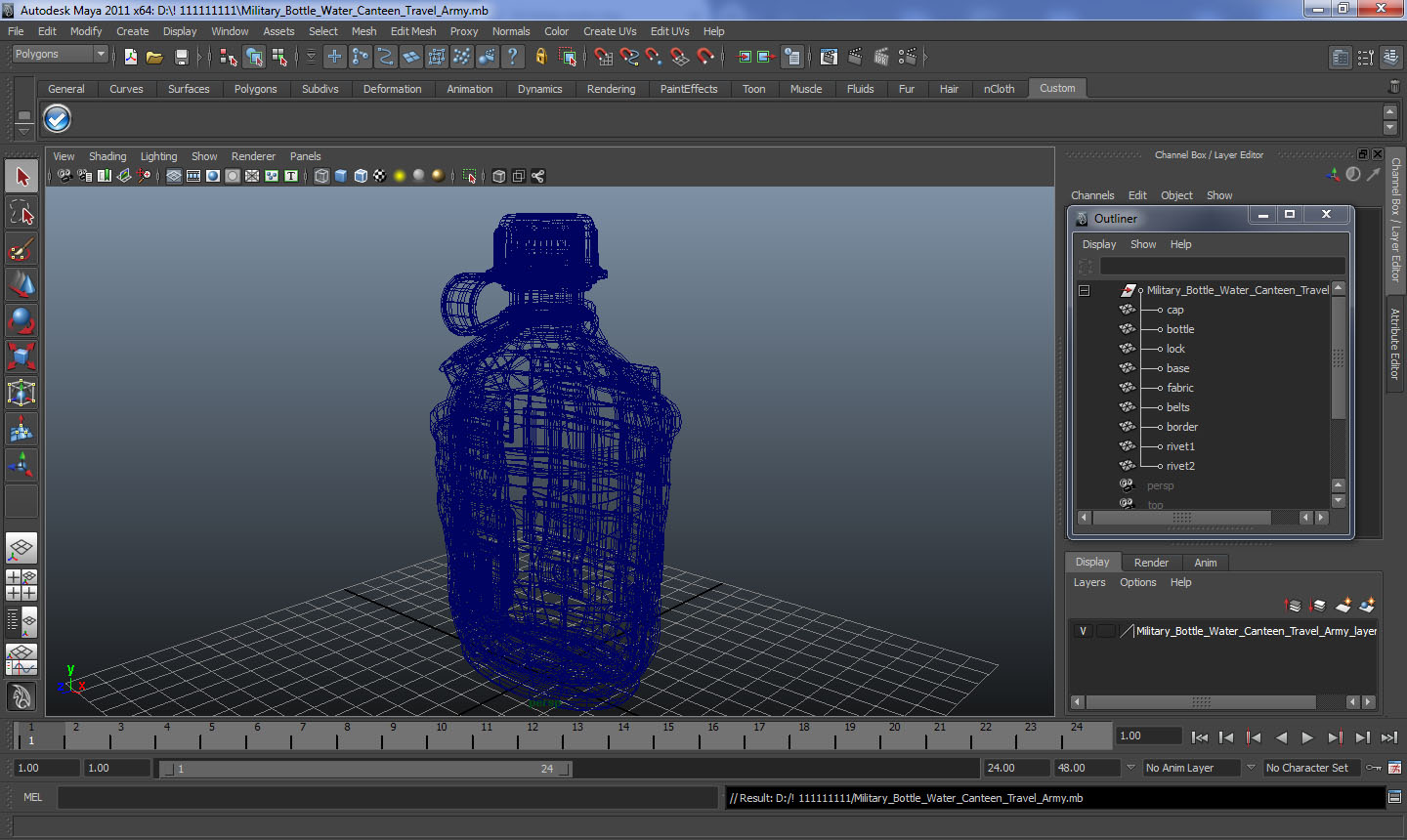 3D model Water Bottle Canteen with Military Pouch