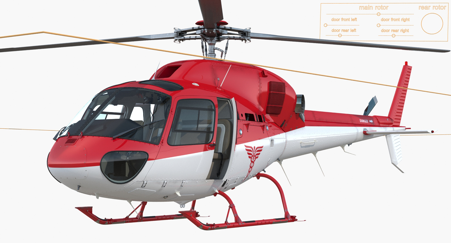 3D model Medical Air Rescue Helicopter Eurocopter AS 355N Rigged