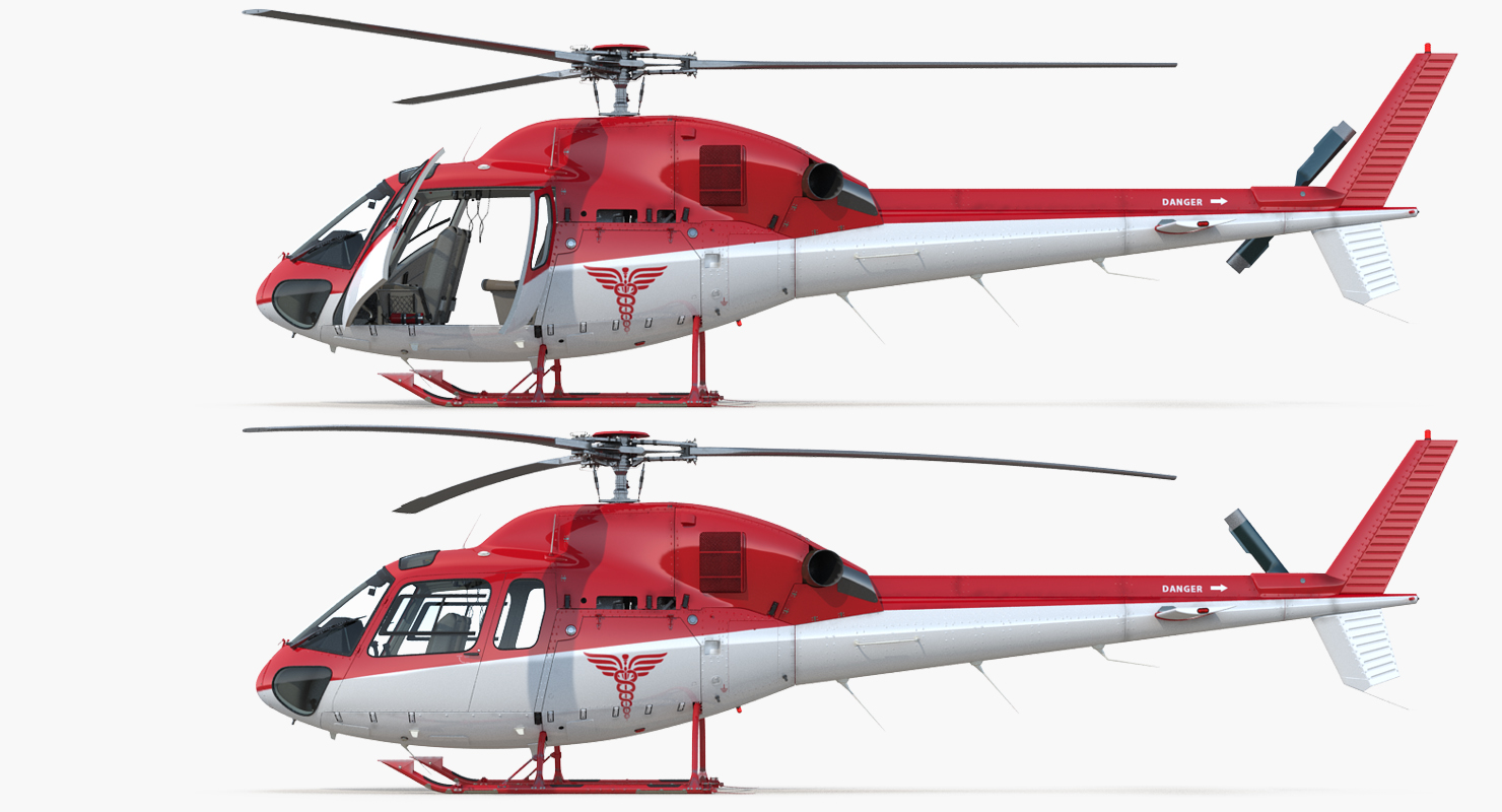 3D model Medical Air Rescue Helicopter Eurocopter AS 355N Rigged