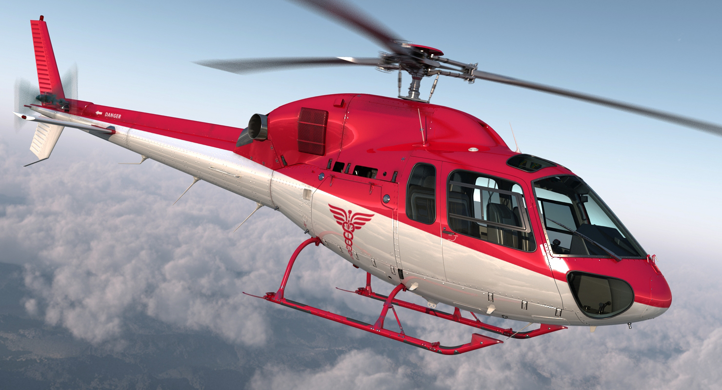 3D model Medical Air Rescue Helicopter Eurocopter AS 355N Rigged