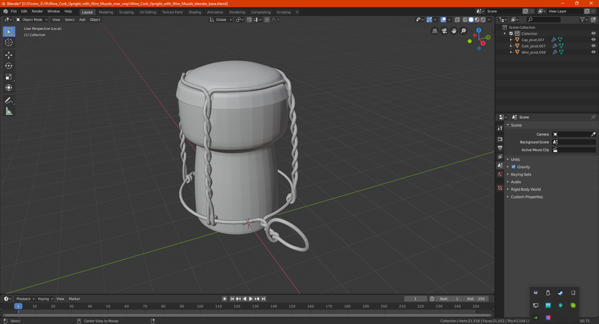 Wine Cork Upright with Wire Muzzle 3D model