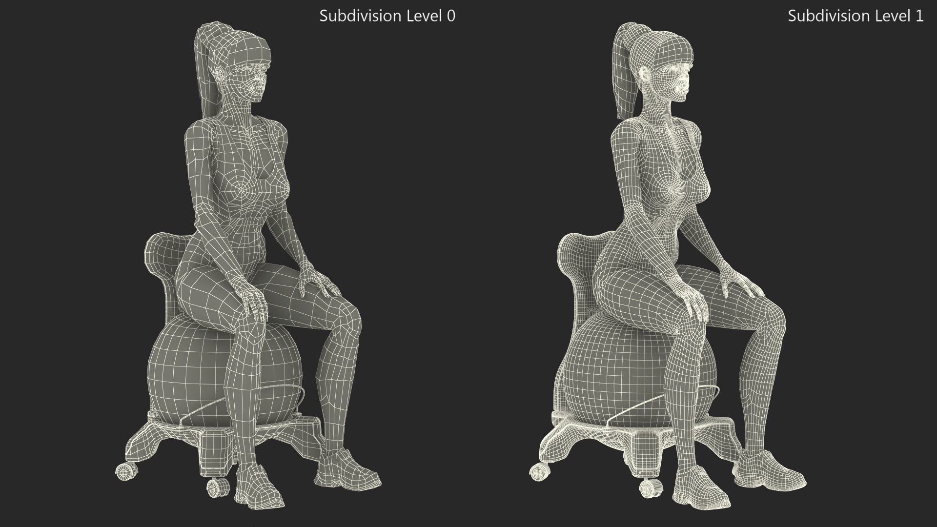 Girl Sitting on Balancing Chair Black 3D